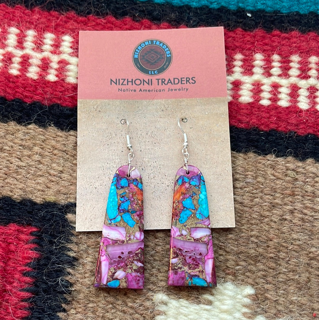 Navajo Sterling Silver & Purple Dream Slab Dangle Earrings