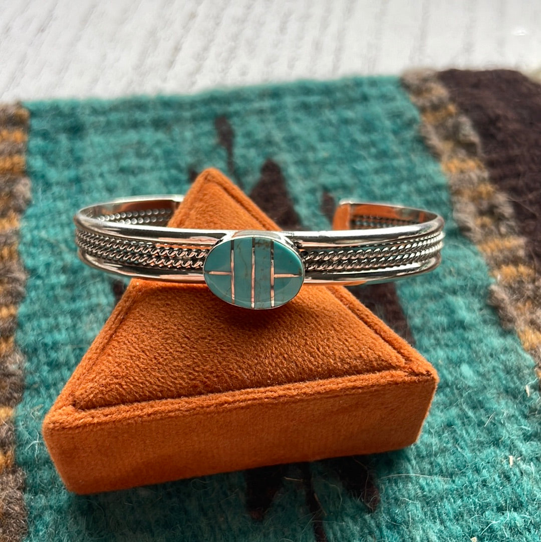 Navajo Handmade Sterling & Number 8 Turquoise Cuff