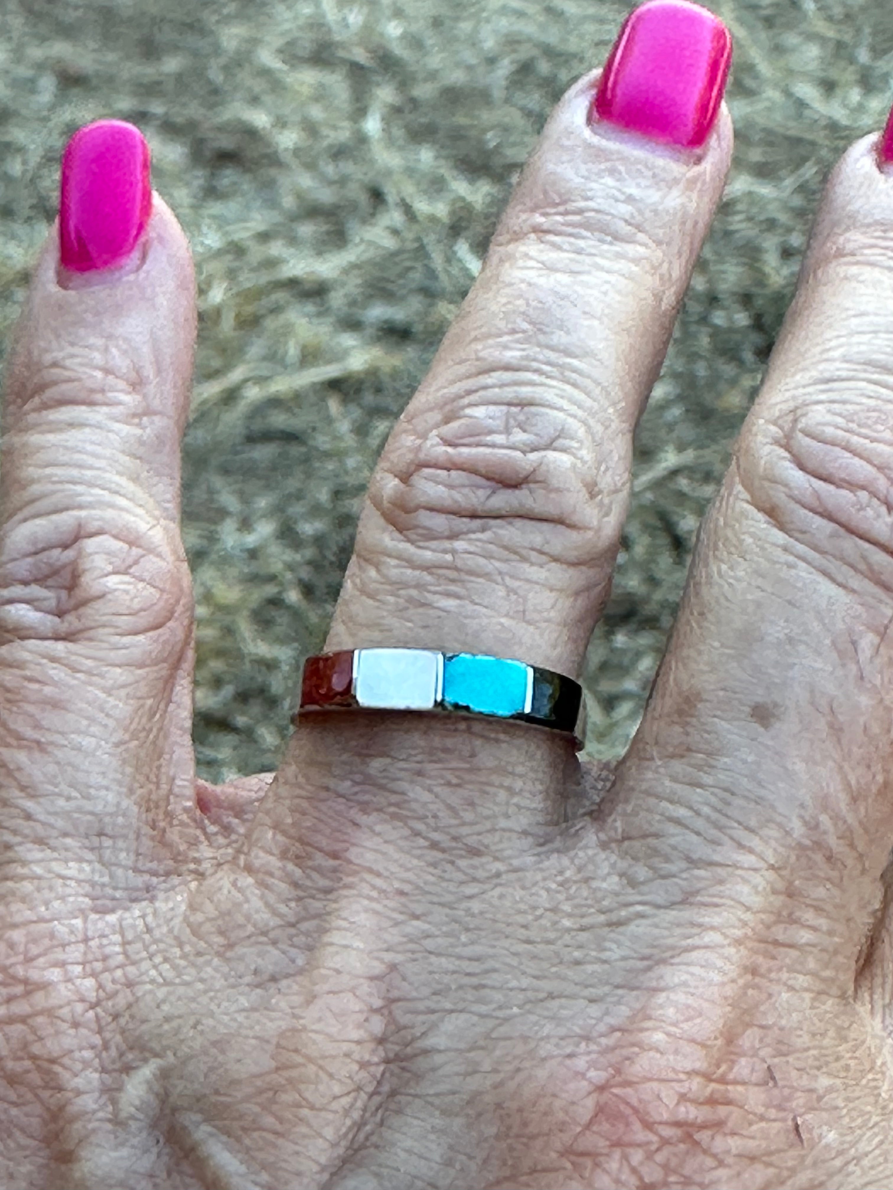 Zuni Sterling Silver Multistone Stacker Band