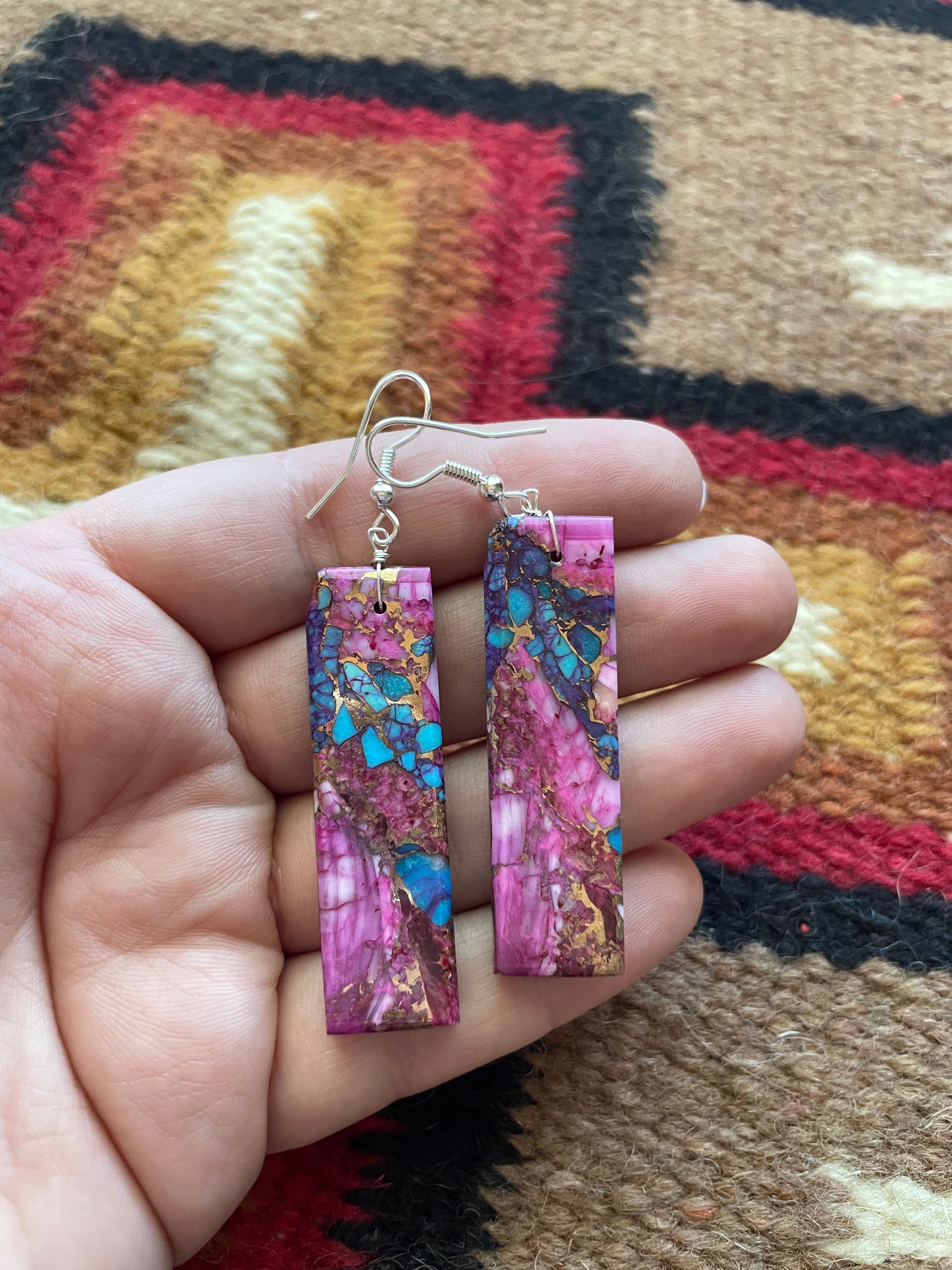 Navajo Sterling Silver & Purple Dream Slab Dangle Earrings