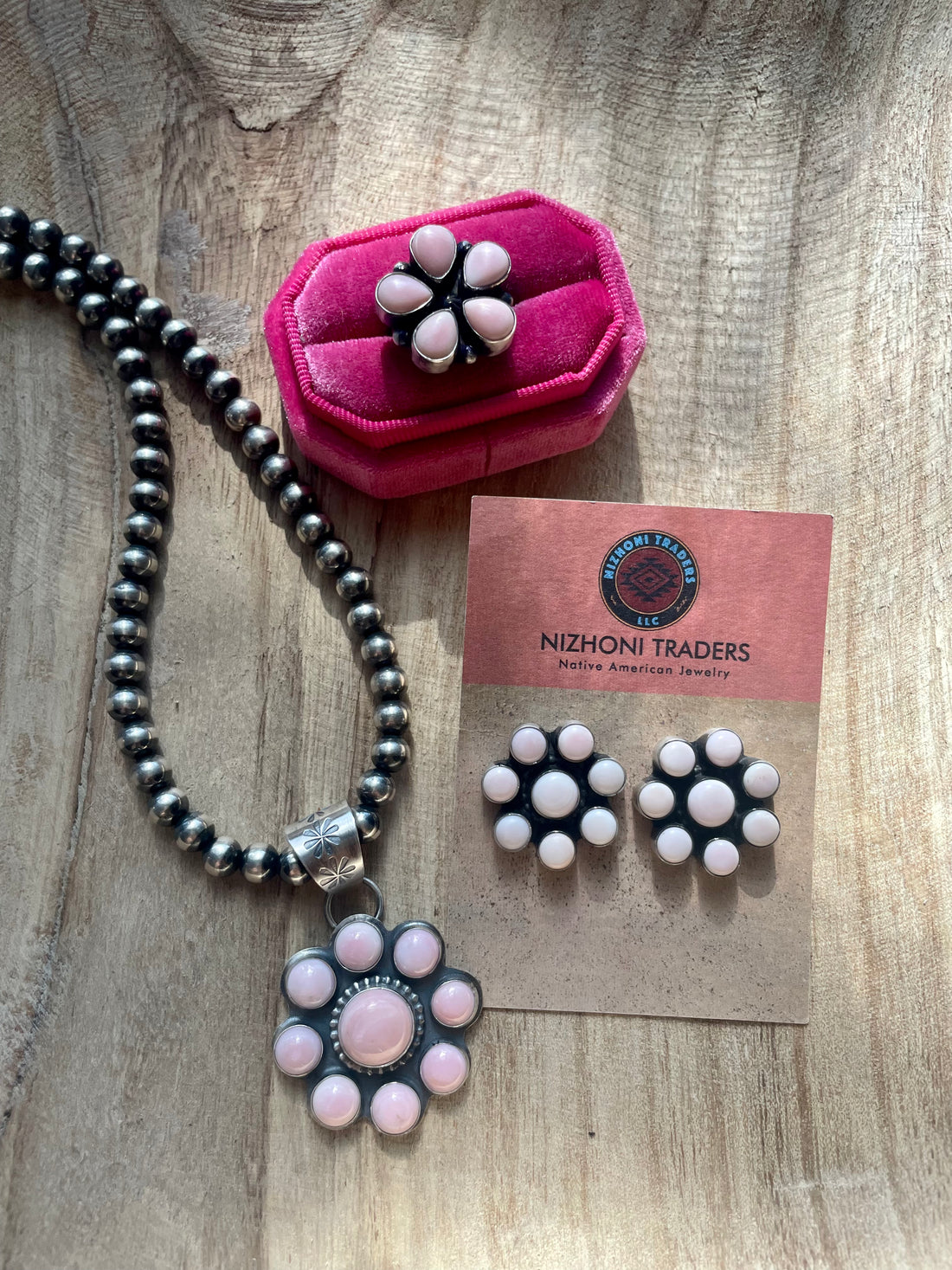 Handcrafted Pink Conch and Sterling Silver Flower Earrings Signed