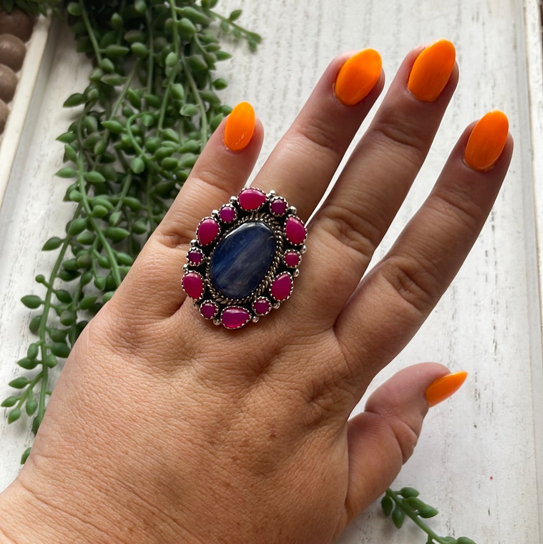 Nizhoni Kyanite, Pink Onyx & Sterling Silver Handmade Ring