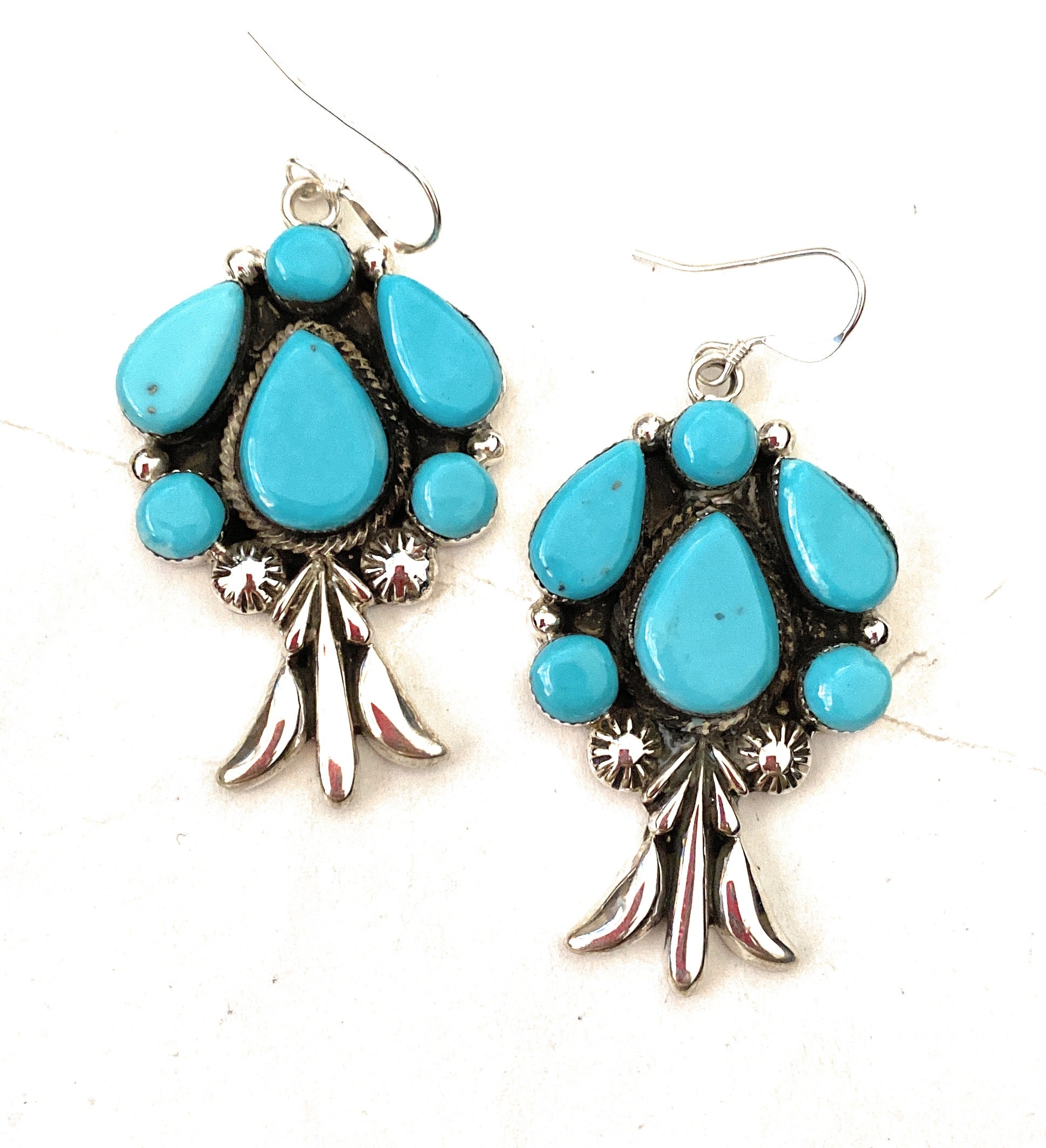 Navajo Sterling Silver & Turquoise Cluster Dangle Earrings