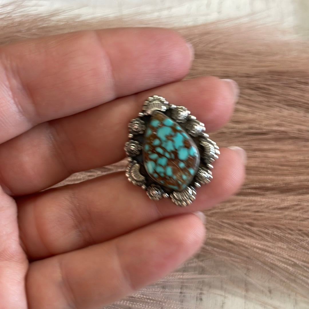 Handmade Sterling Silver &  Turquoise Adjustable Ring Signed Nizhoni