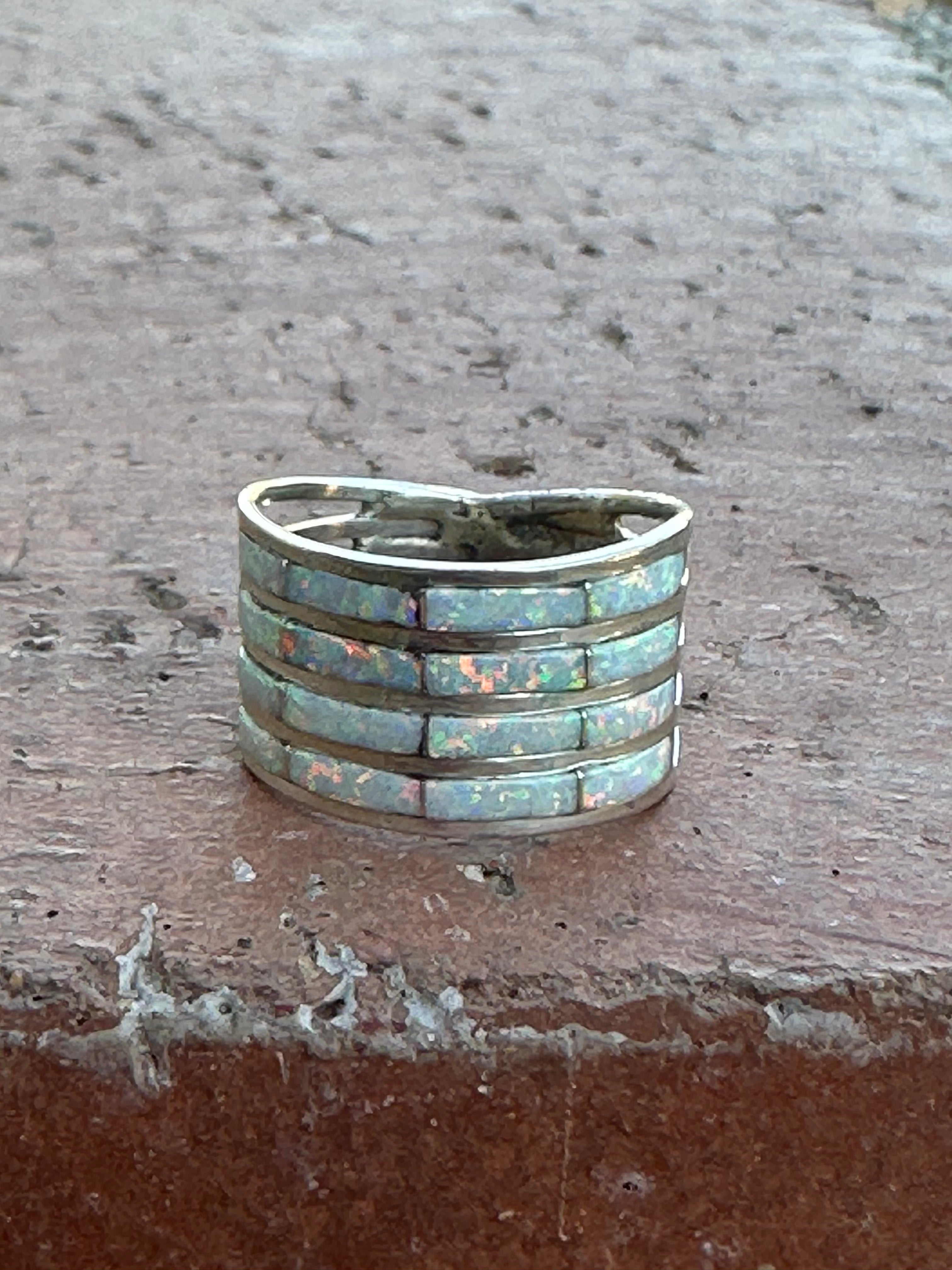 Zuni Sterling Silver White Opal 4 Row Rings