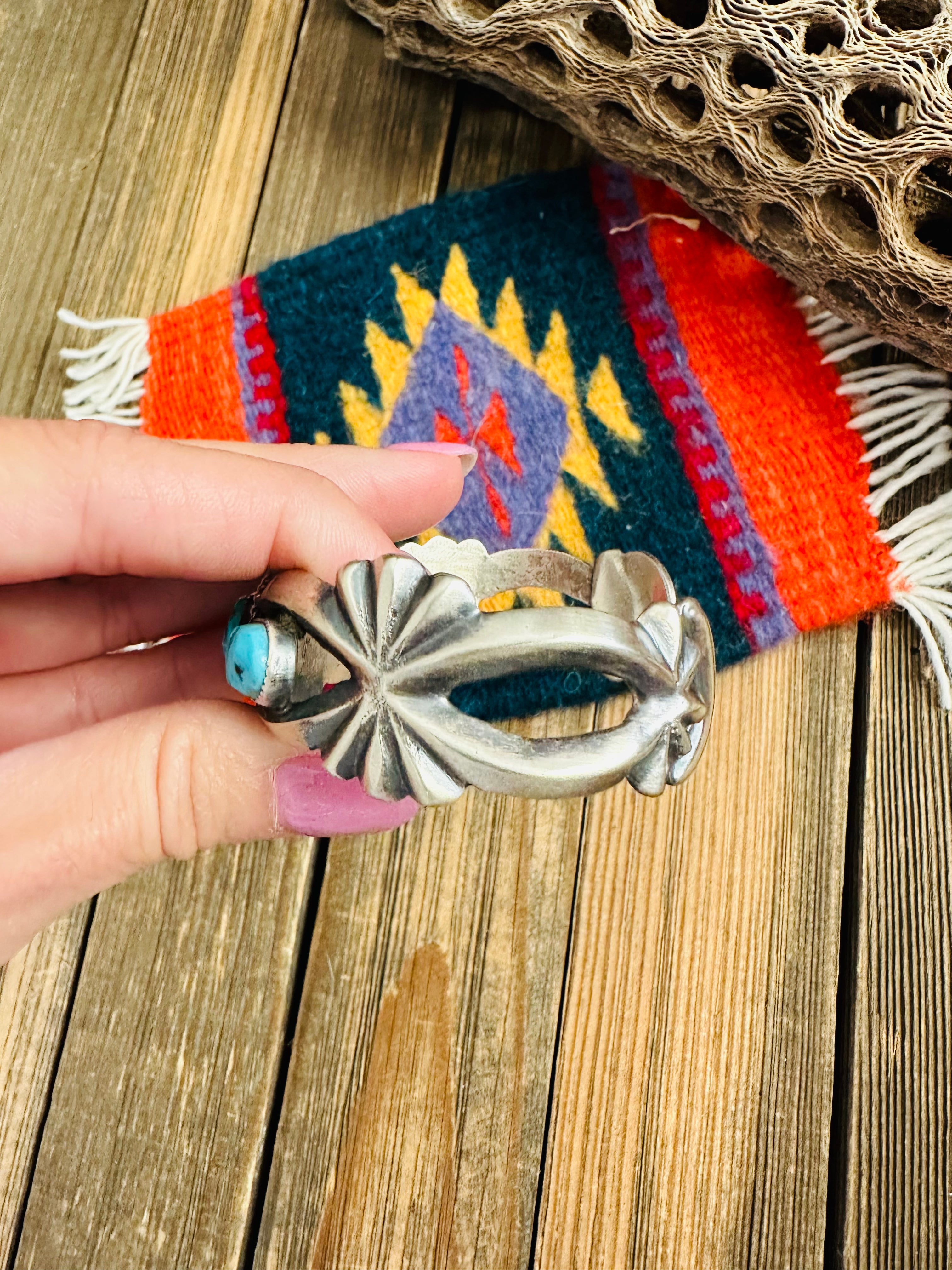 Navajo Old Pawn Kingman Turquoise & Sterling Silver Cuff Bracelet