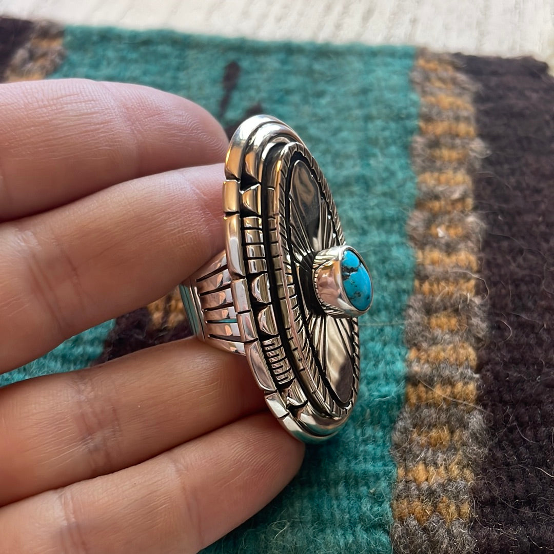 Navajo Sterling Silver & Turquoise Statement Ring Size 7.5.