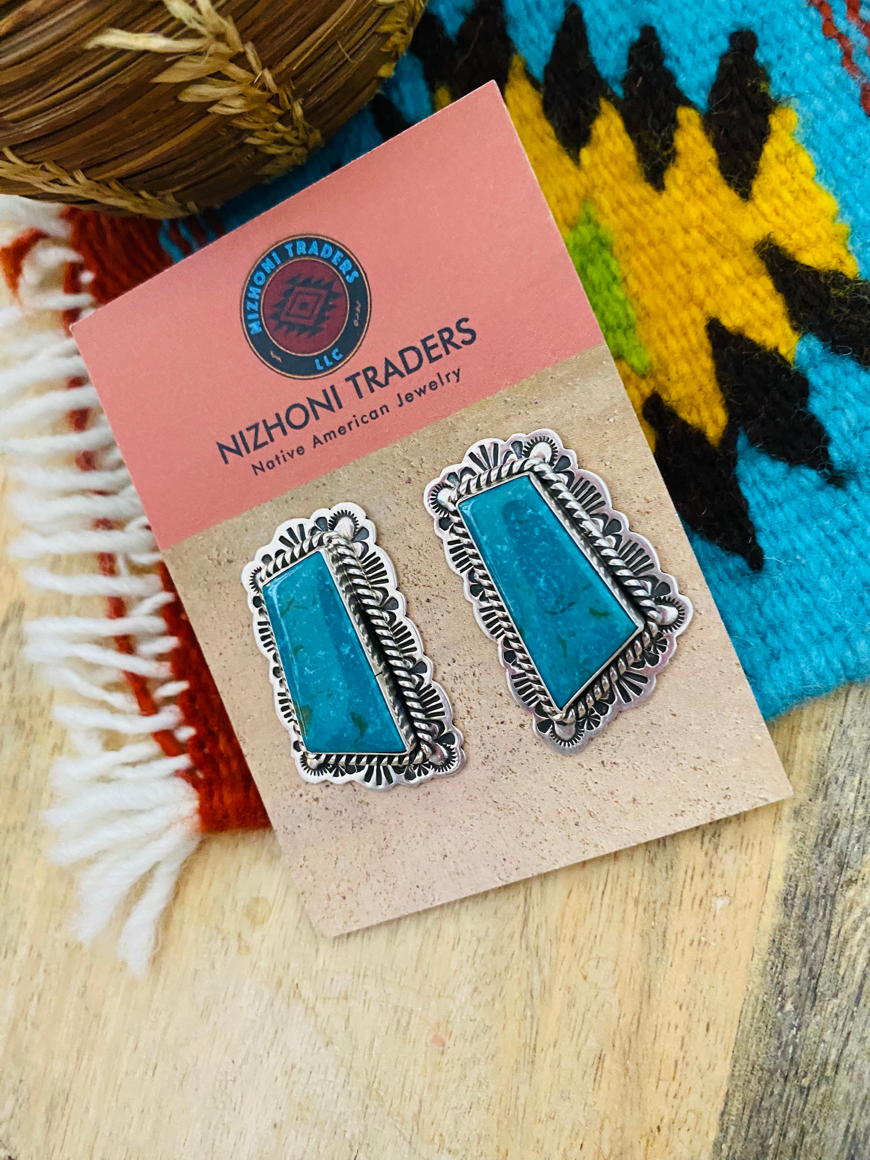 Navajo Sterling Silver & Turquoise Post Earrings