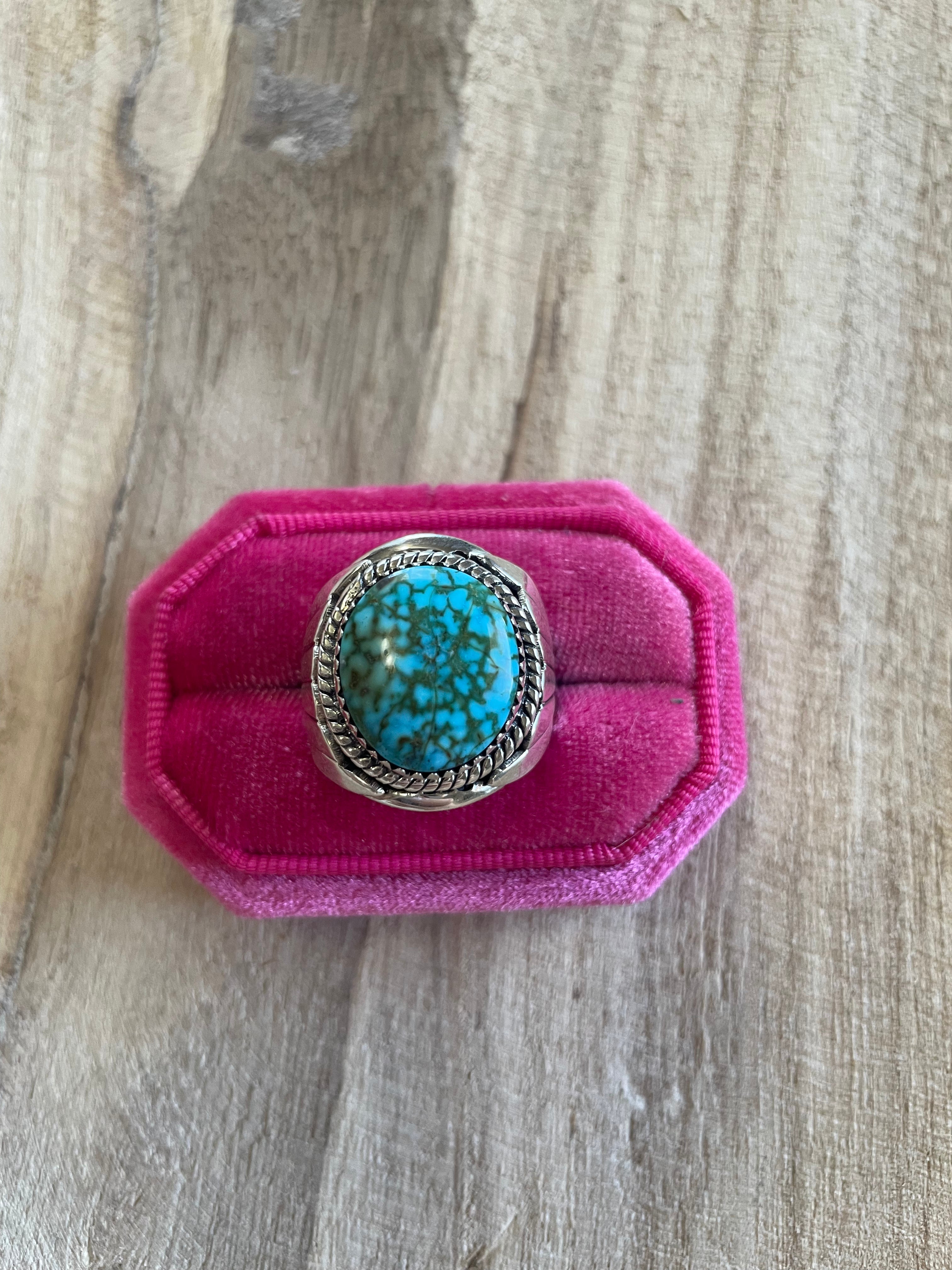 Navajo Sterling Kingman Web Turquoise Men’s Ring Size 7.5