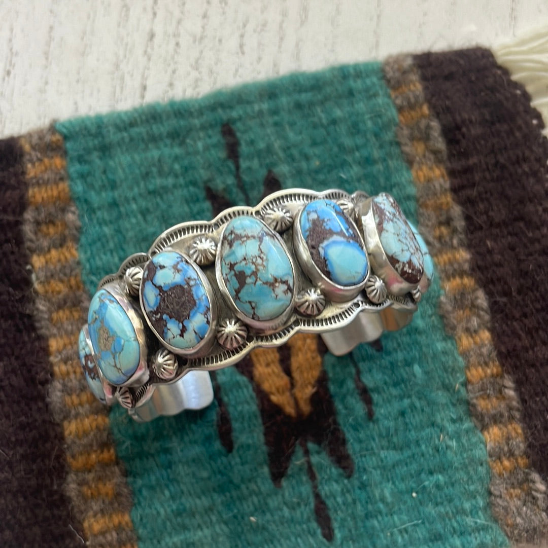 Navajo Sterling Golden Hills Turquoise Bracelet Cuff Signed Wydell Billie