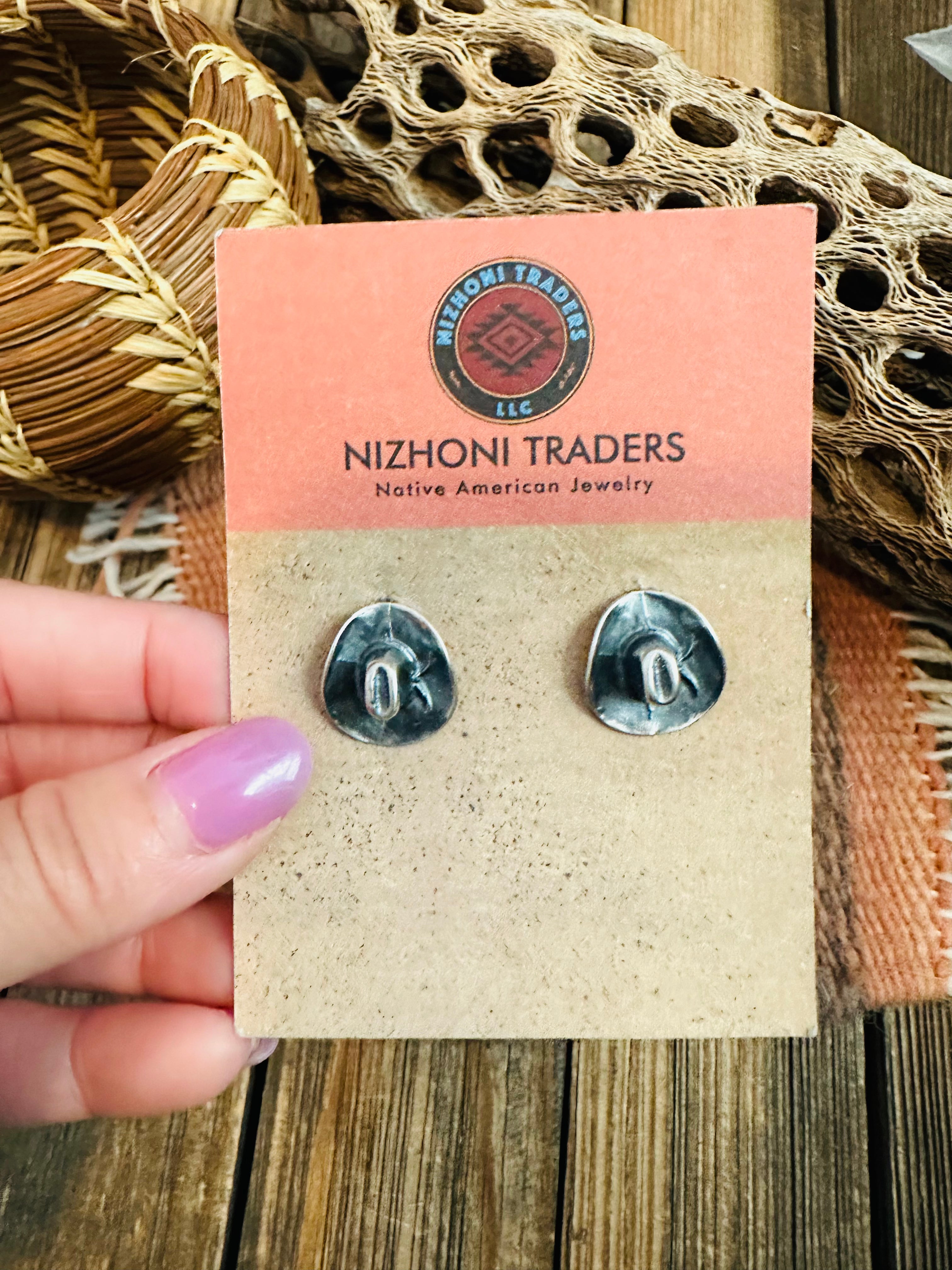 Navajo Cowboy Hat Sterling Silver Stud Earrings