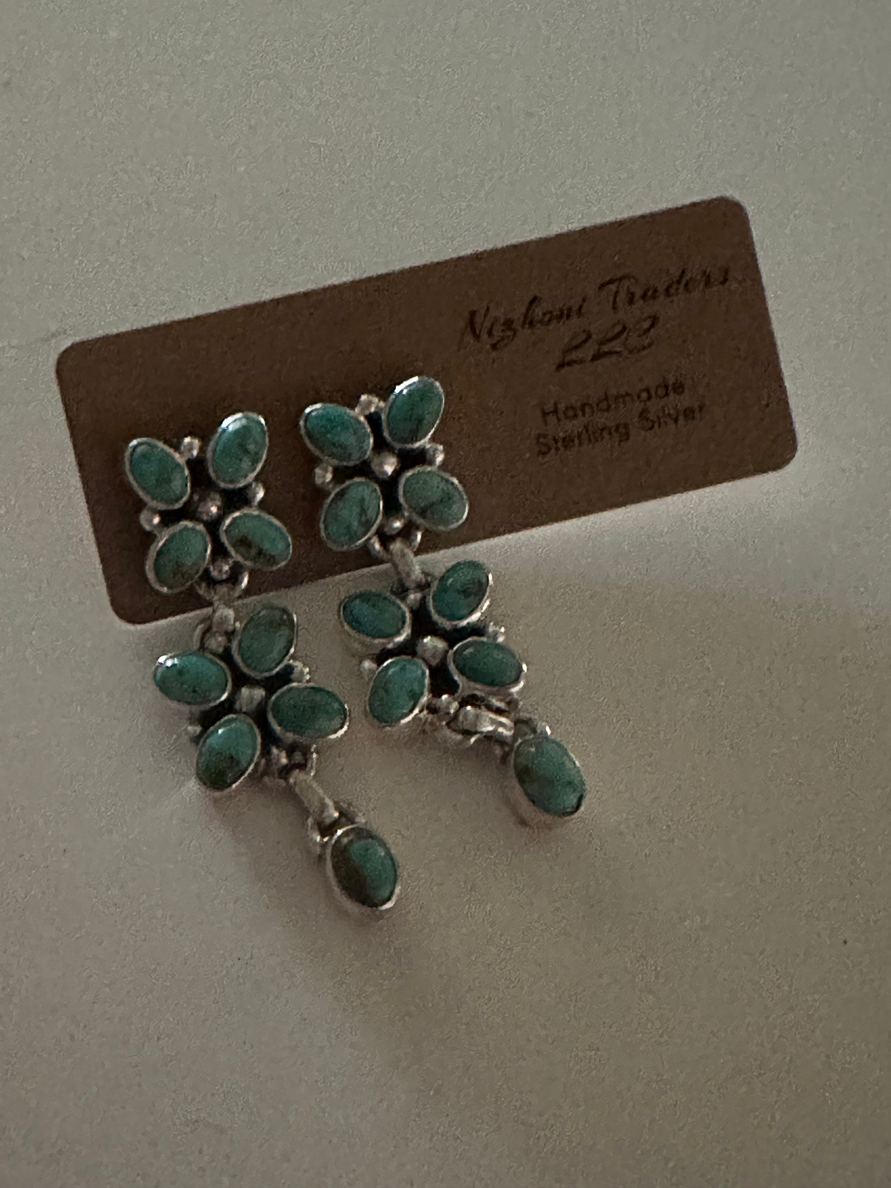 Handmade Flower Royston Turquoise and Silver Silver Drop Dangles