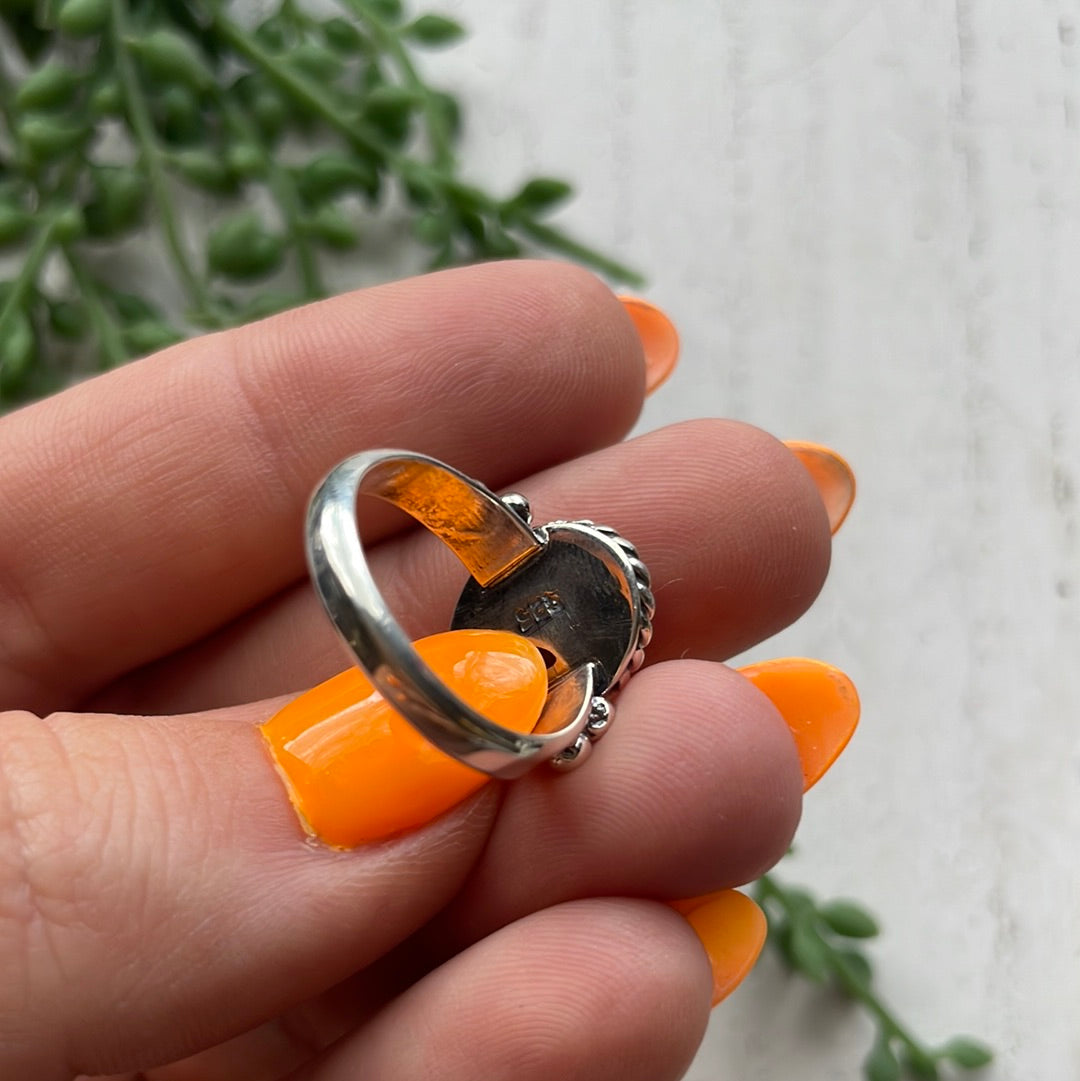 Navajo Sterling Silver & Rhodochrosite Round Ring