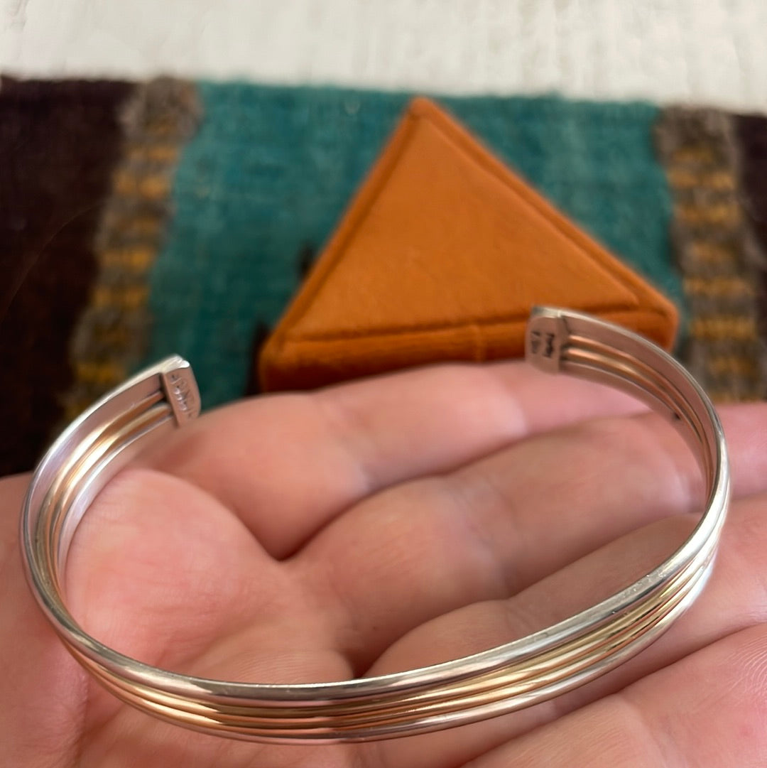 Navajo 12kt Overlay & Sterling Silver Adjustable Cuff Bracelet Signed