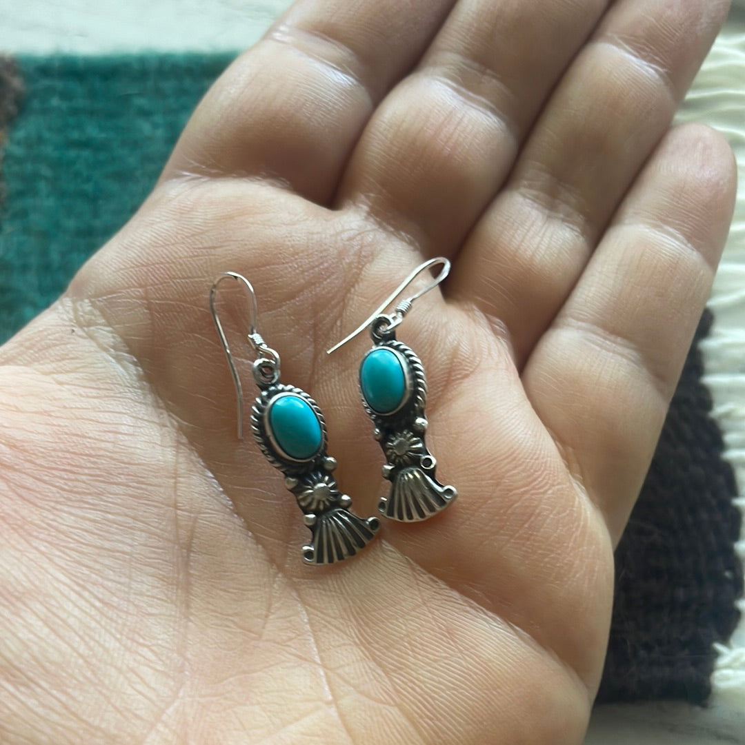 Navajo Sterling Silver And Turquoise Dangles Signed