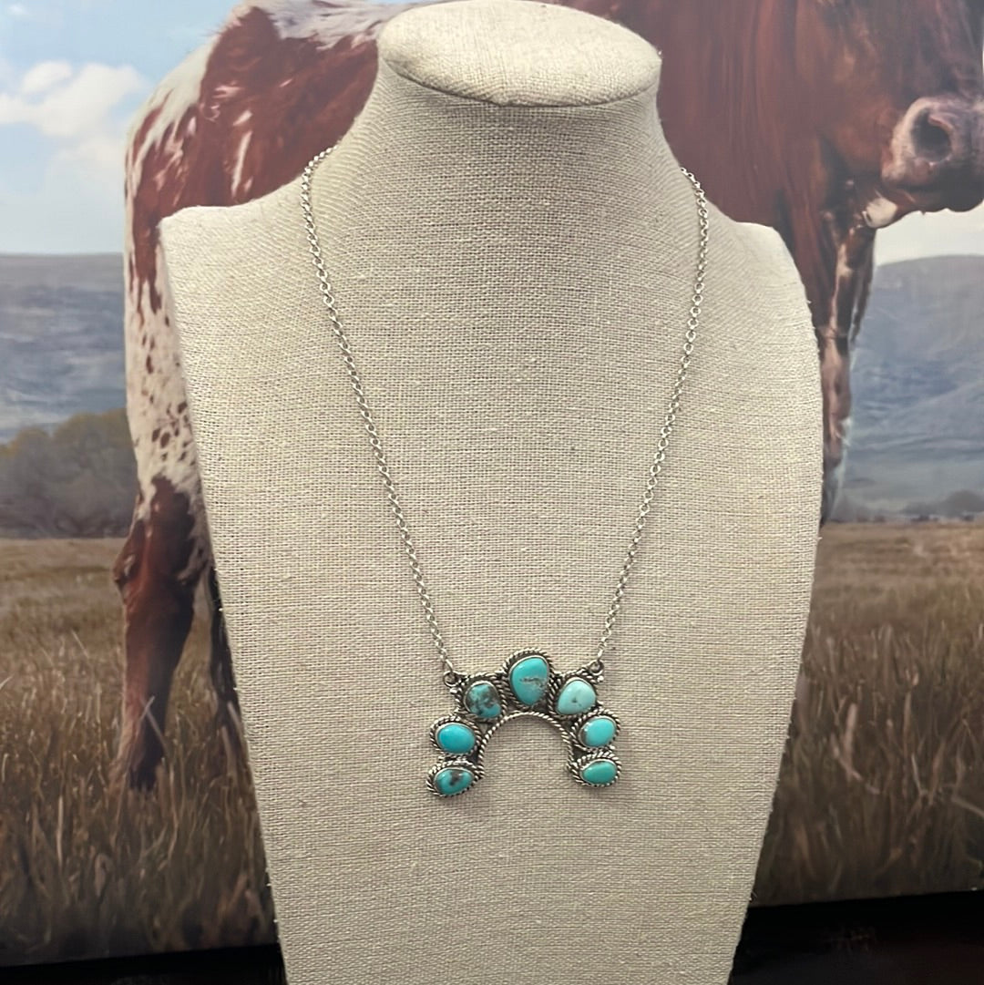 Handmade Sterling Silver & Turquoise Naja Necklace Signed Nizhoni