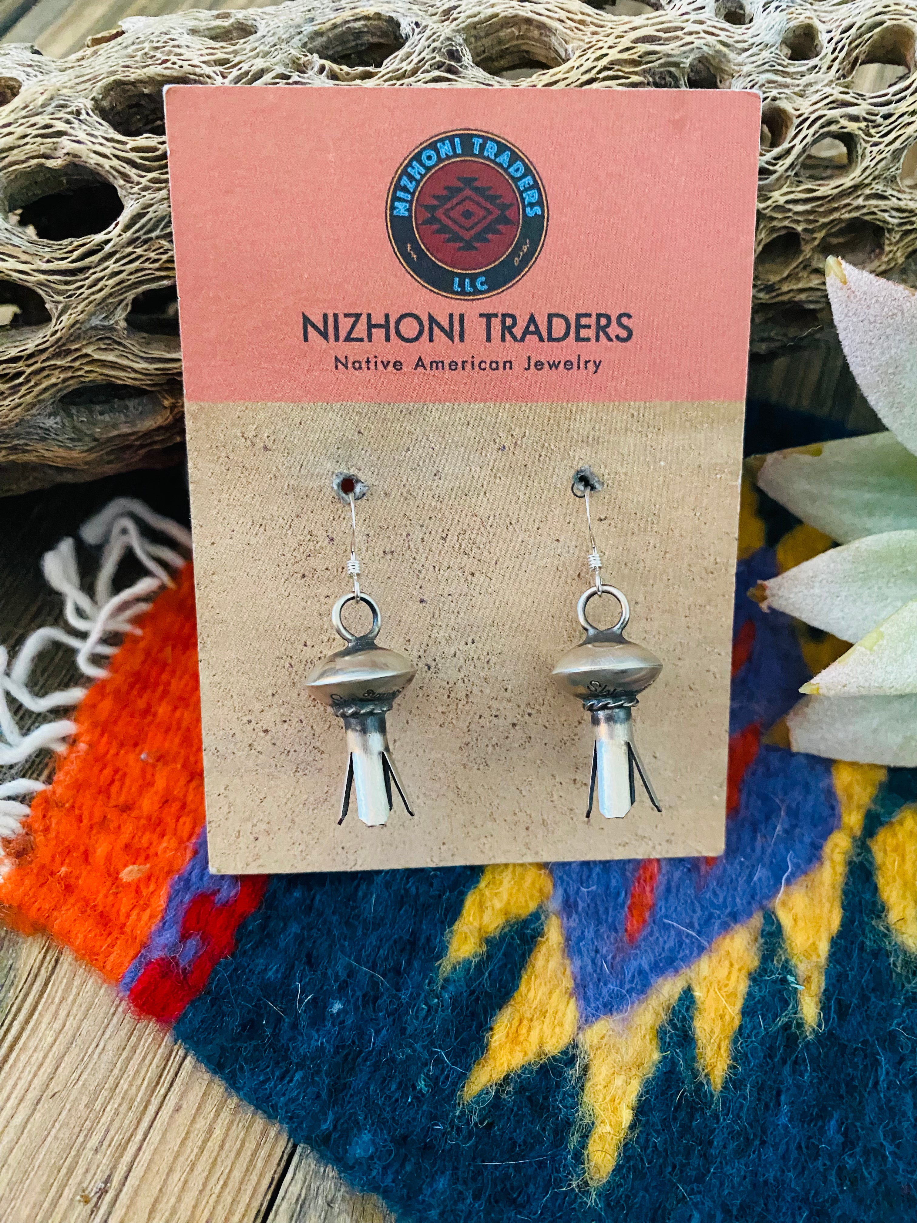 Navajo Sterling Silver Blossom Dangles Signed