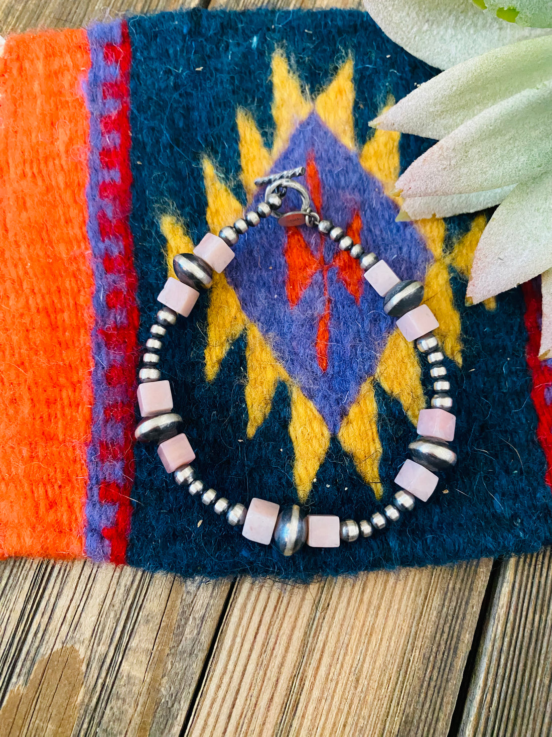 Queen Pink Conch Shell & Sterling Silver Beaded Bracelet