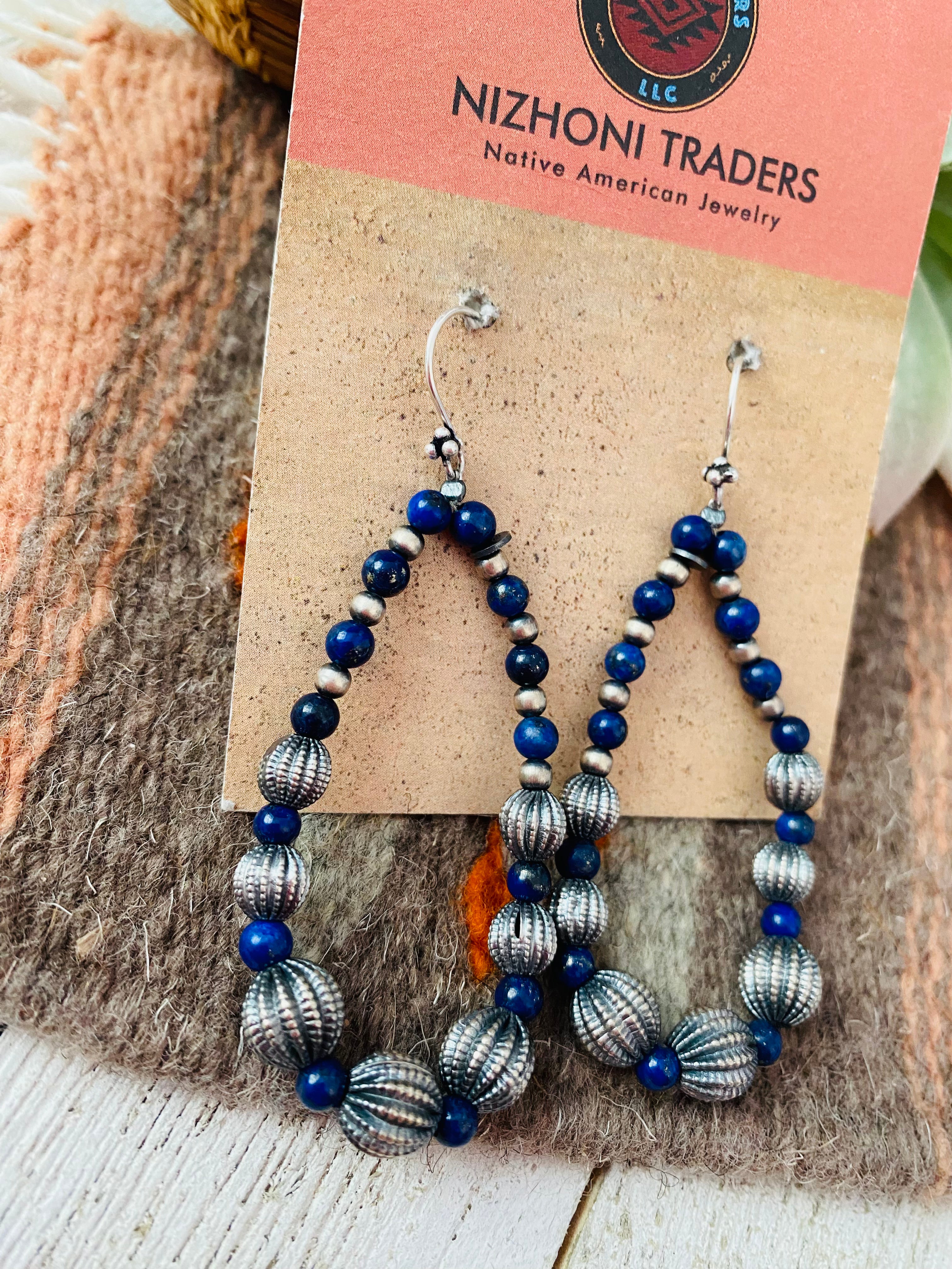 Handmade Lapis And Sterling Silver Beaded Dangle Earrings