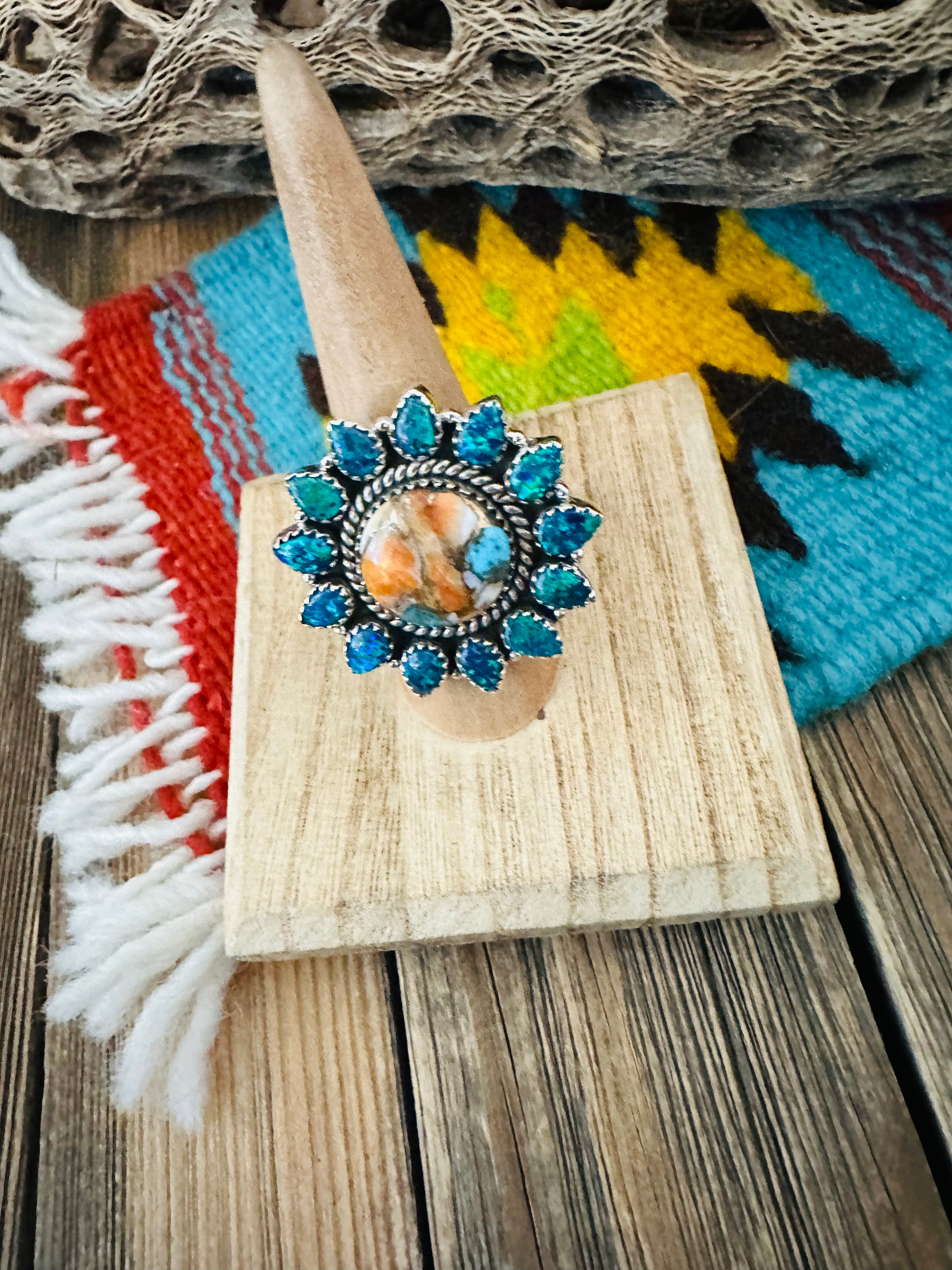 Handmade Sterling Silver, Spice & Opal Adjustable Ring