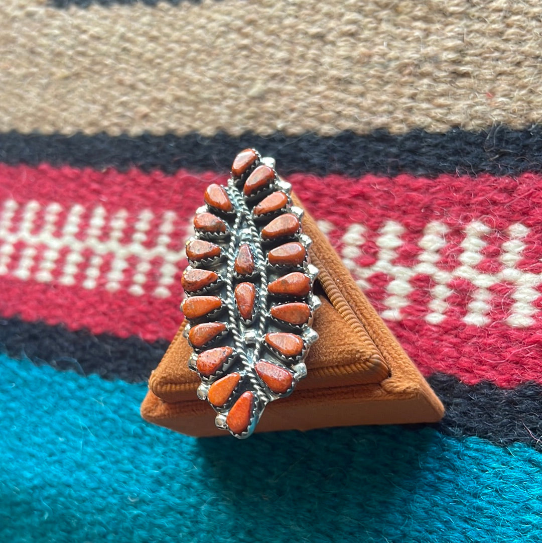 Navajo Sterling Silver & Orange Mojave Cluster Ring Size 7