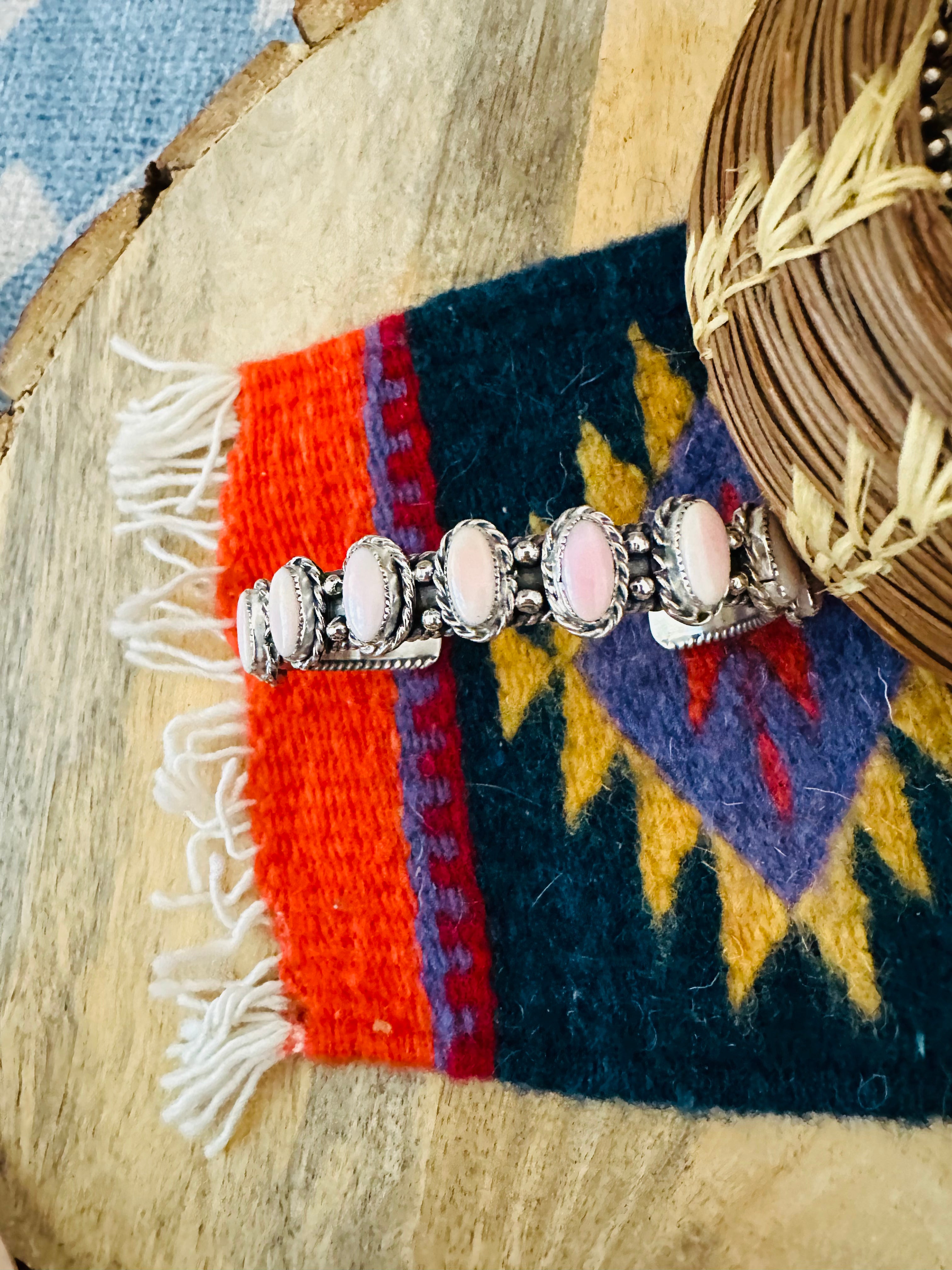 Navajo Queen Pink Conch Shell & Sterling Silver Cuff Bracelet