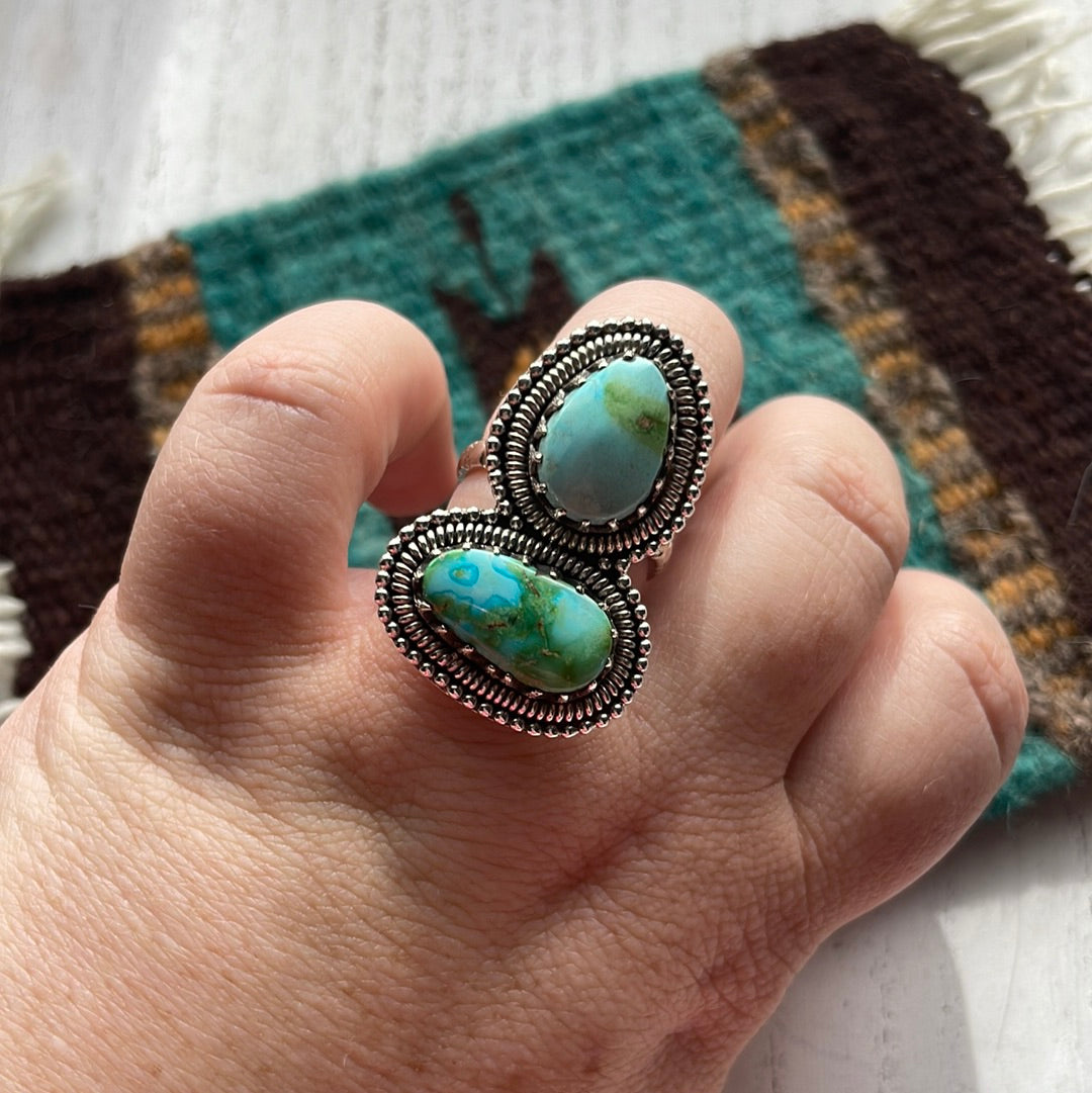 Navajo Sonoran Gold Turquoise & Sterling Silver Ring Size 8.5 Signed