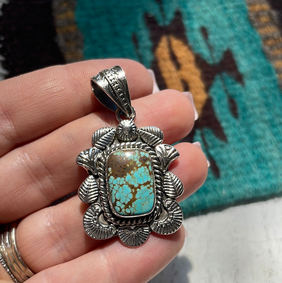 Handmade Sterling Silver & Number 8 Turquoise Pendant Signed Nizhoni