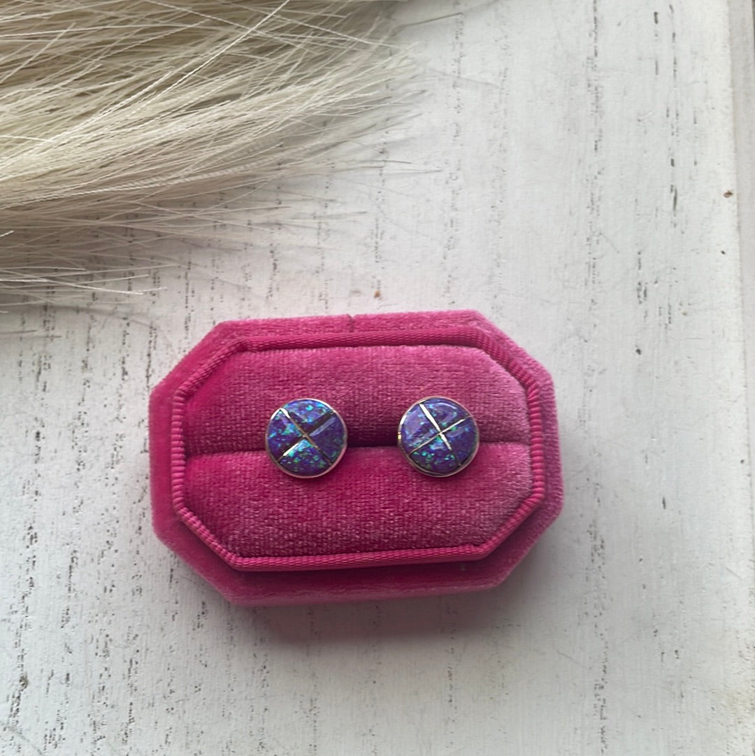 Navajo Purple Opal Inlay & Sterling Silver Stud Earrings