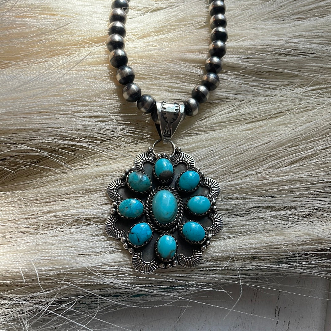 Handmade Sterling Silver & Turquoise Pendant Signed Nizhoni