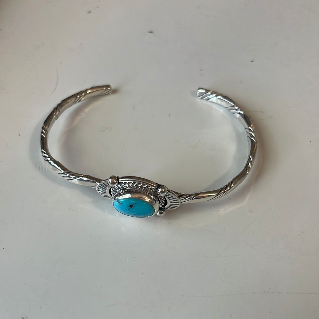 Navajo Adjustable Sterling & Turquoise Cuff Bracelet