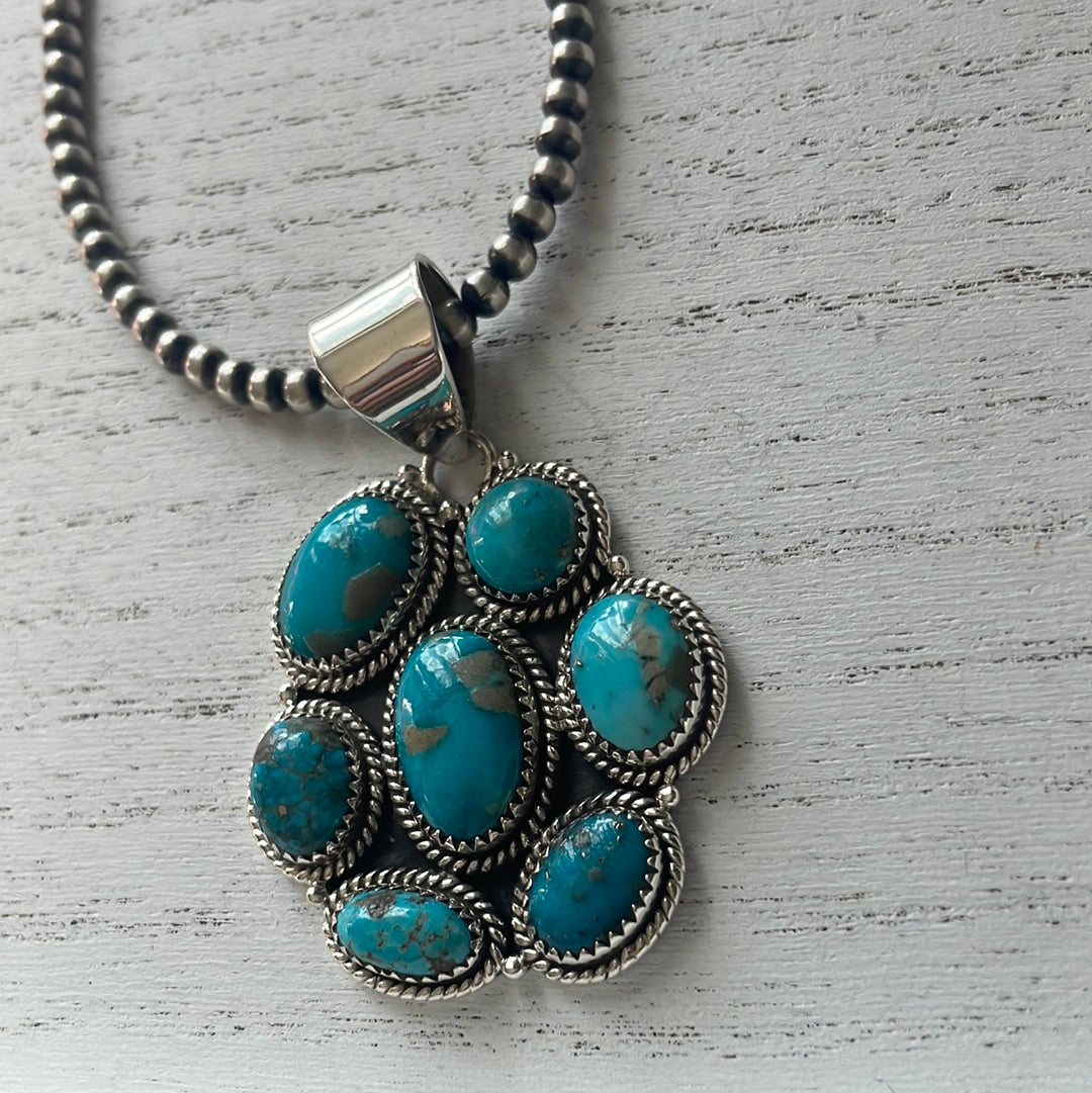 Handmade Sterling Silver & Turquoise Cluster Pendant