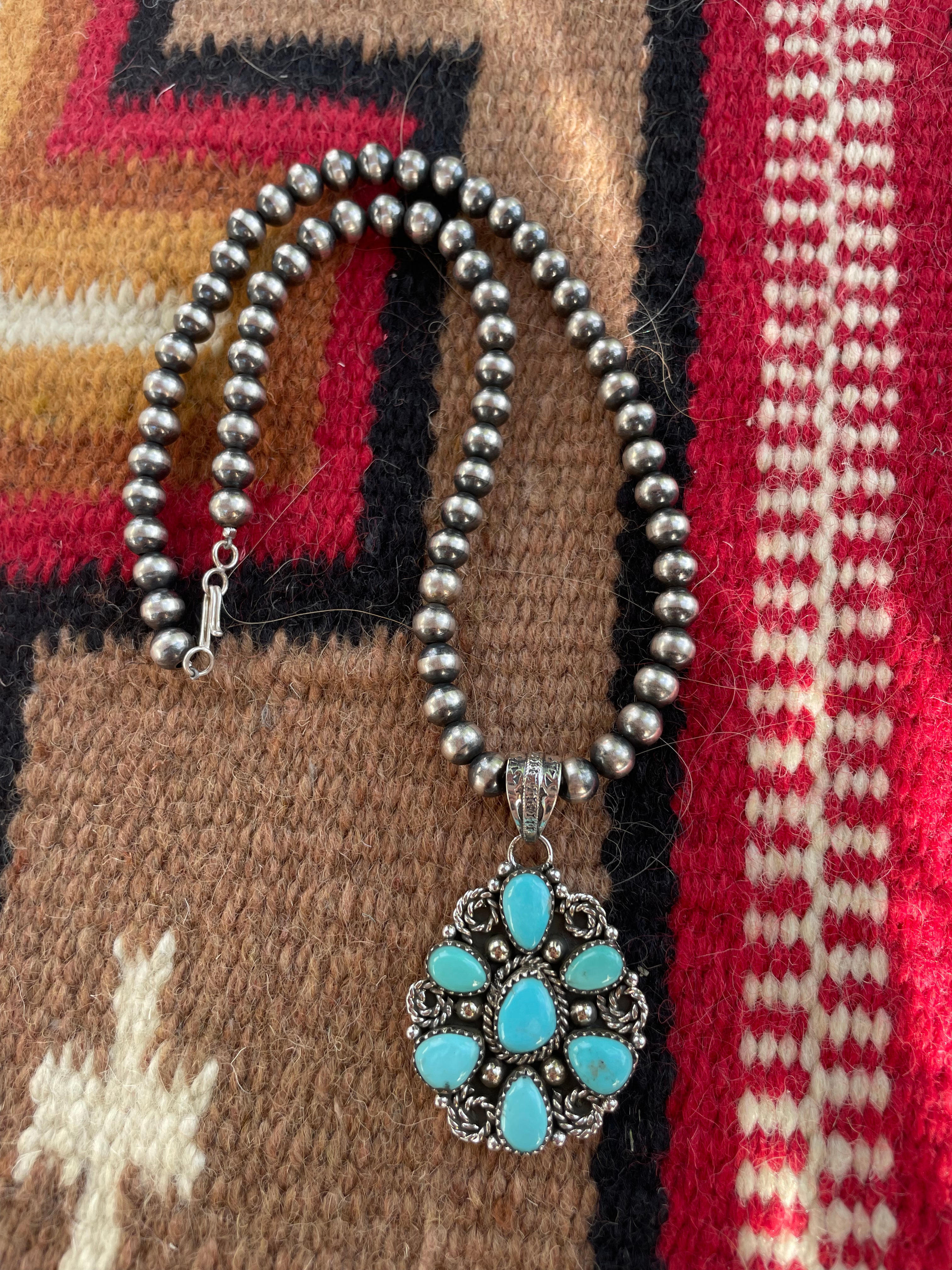 Handmade Sterling Silver & Turquoise Pendant signed Nizhoni (Light)