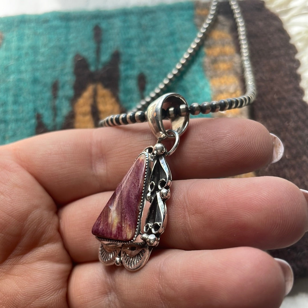 Navajo Sterling Silver And Purple Spiny Triangle Pendant