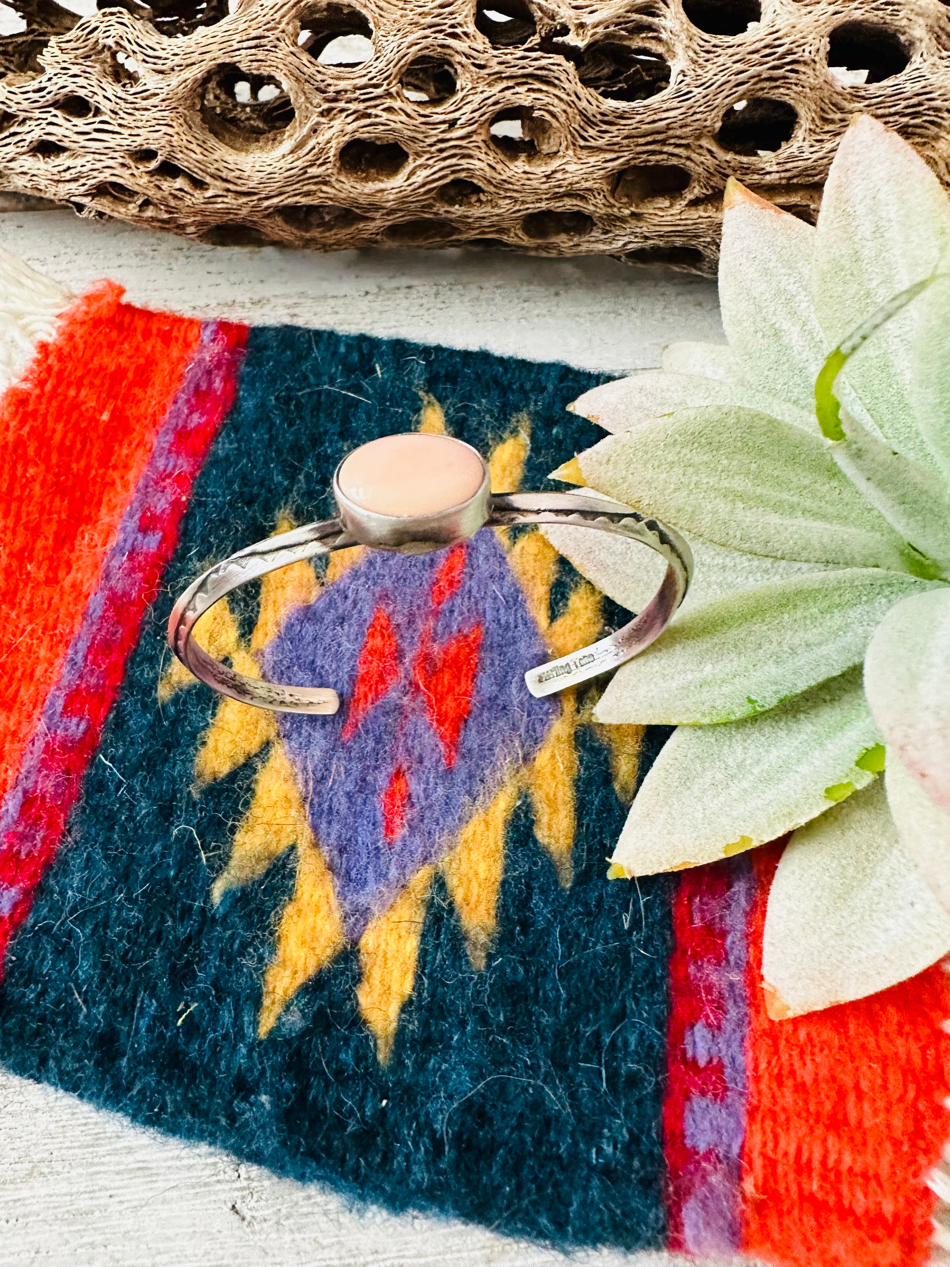 Navajo Queen Pink Conch Shell & Sterling Silver Cuff Bracelet