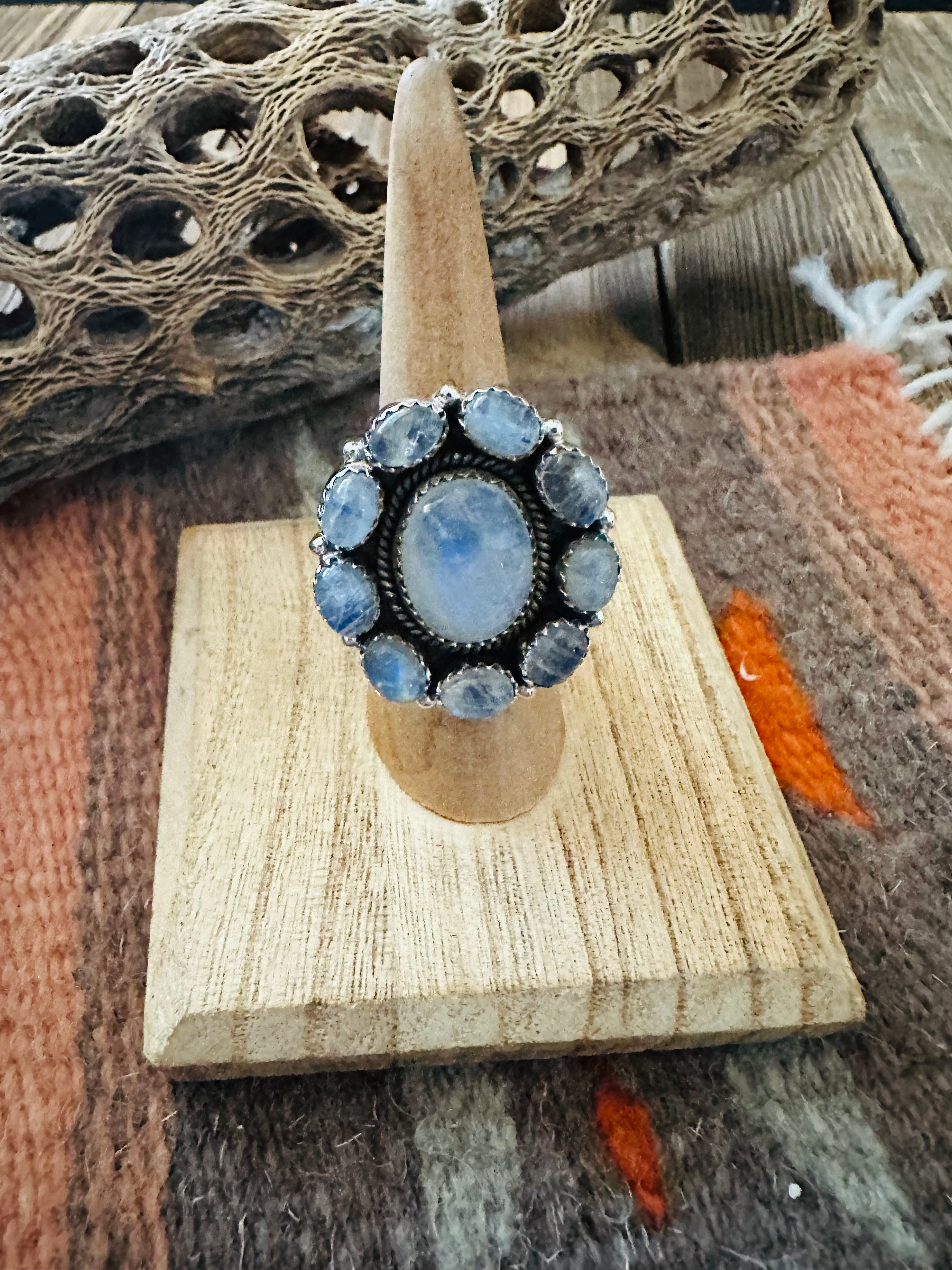 Handmade Sterling Silver & Moon Stone Cluster Adjustable Ring