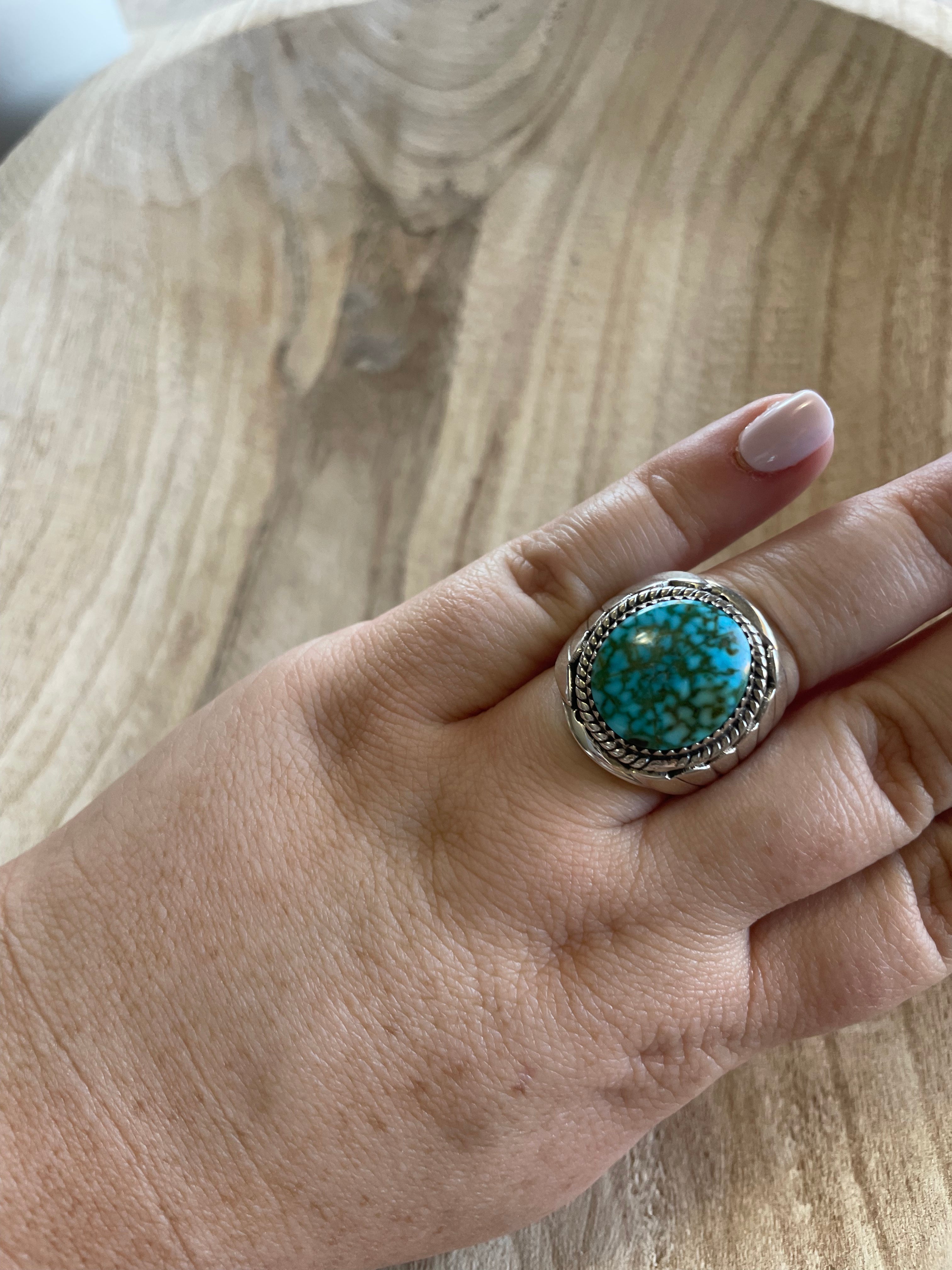 Navajo Sterling Kingman Web Turquoise Men’s Ring Size 7.5