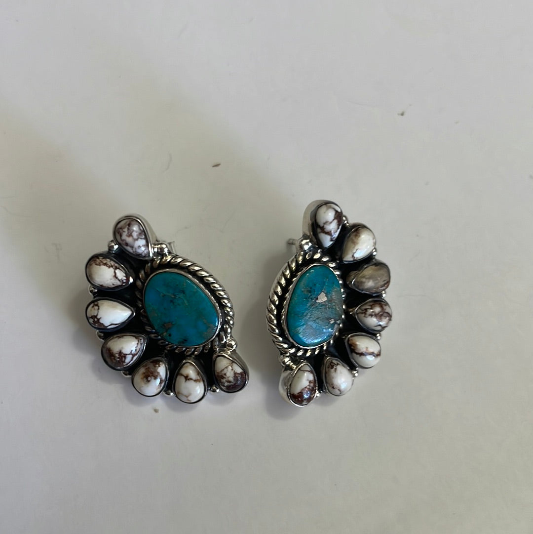 Nizhoni Wild Horse & Turquoise Sterling Silver Cluster Earrings