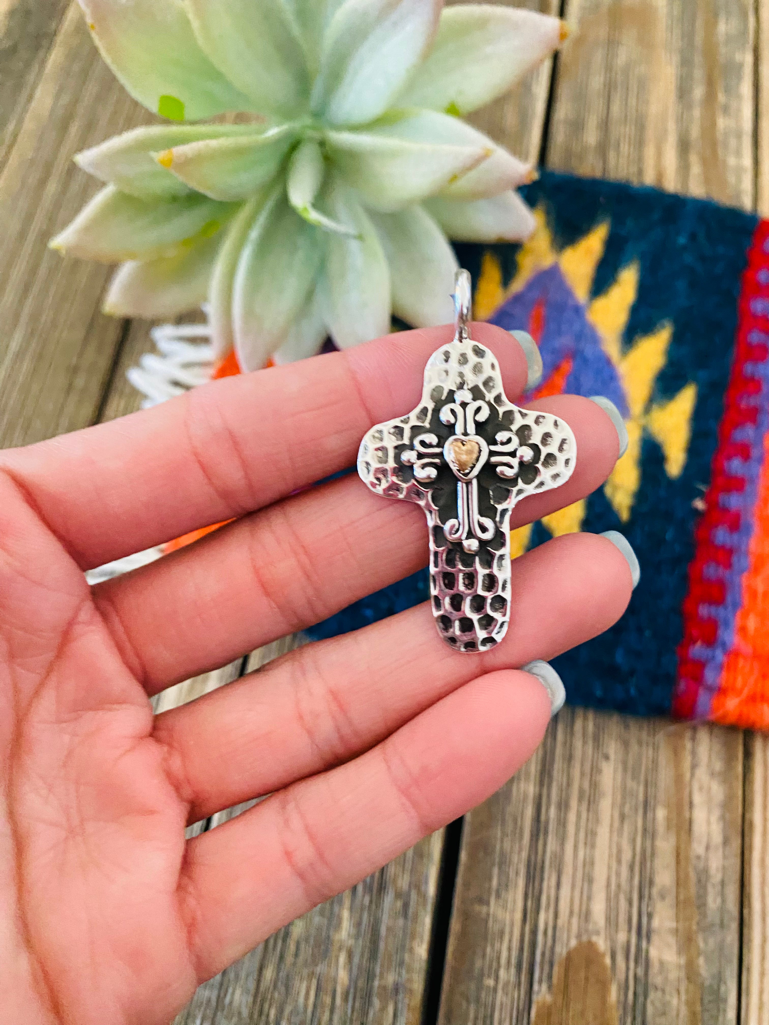 Navajo Sterling Silver & Copper Cross Pendant