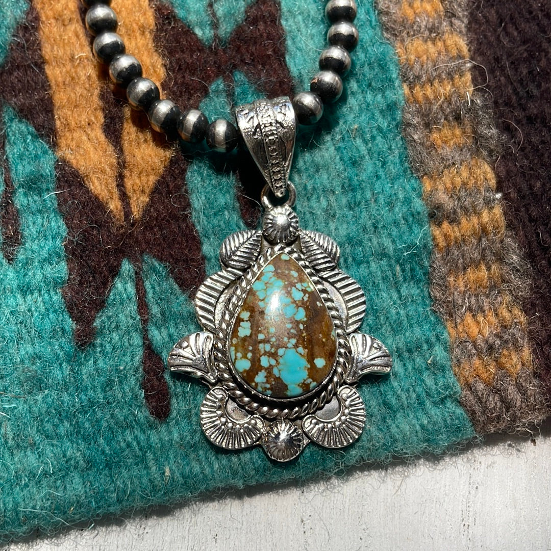 Handmade Sterling Silver & Number 8 Turquoise Pendant Signed Nizhoni