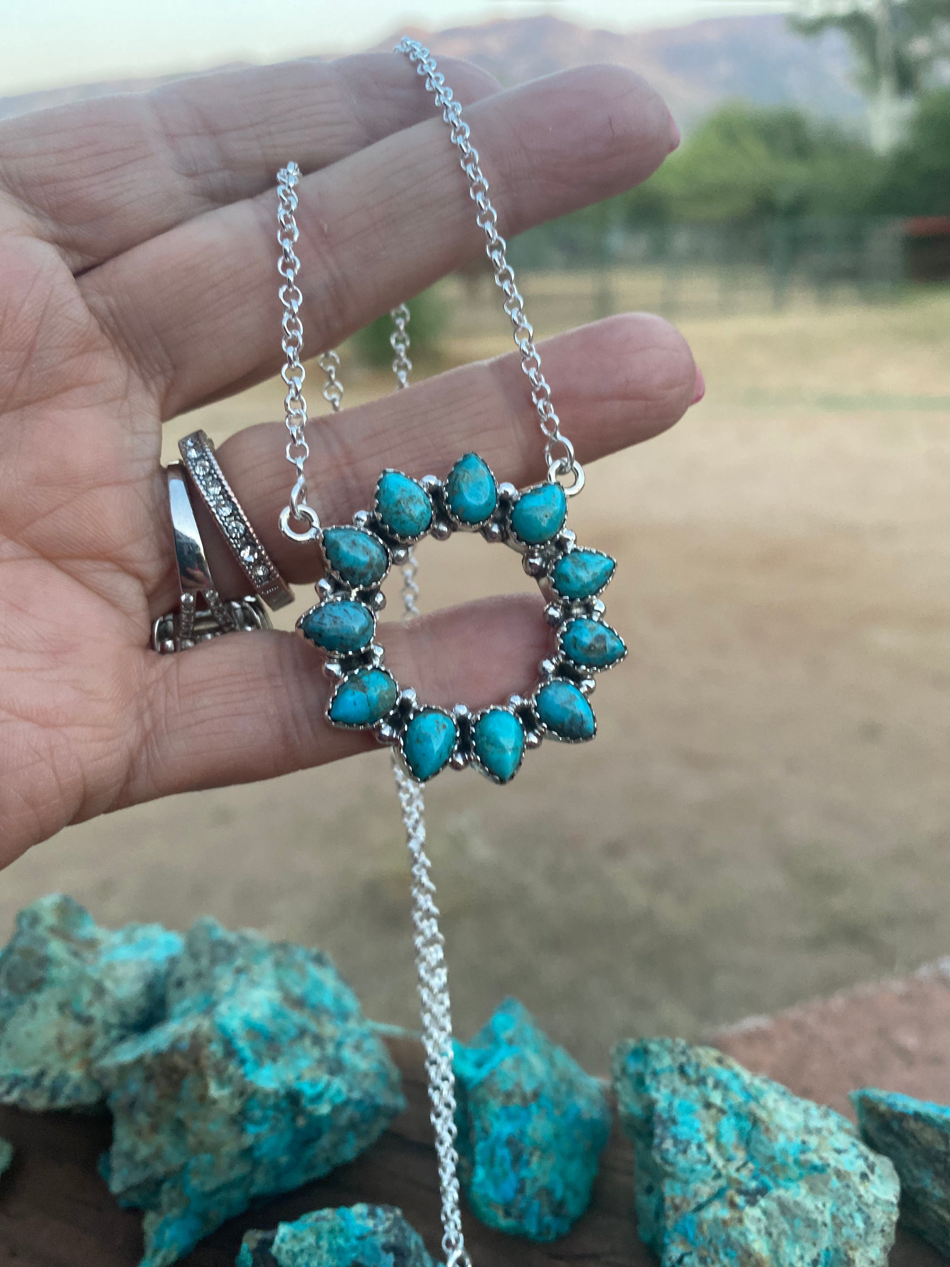 Handmade Sterling Silver and Kingman Turquoise Round Necklace