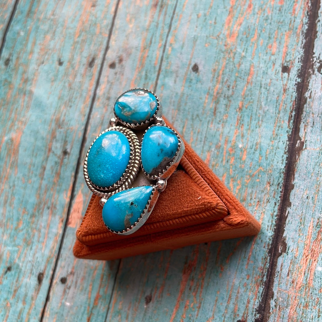 Beautiful Handmade Turquoise And Sterling Silver Adjustable Ring