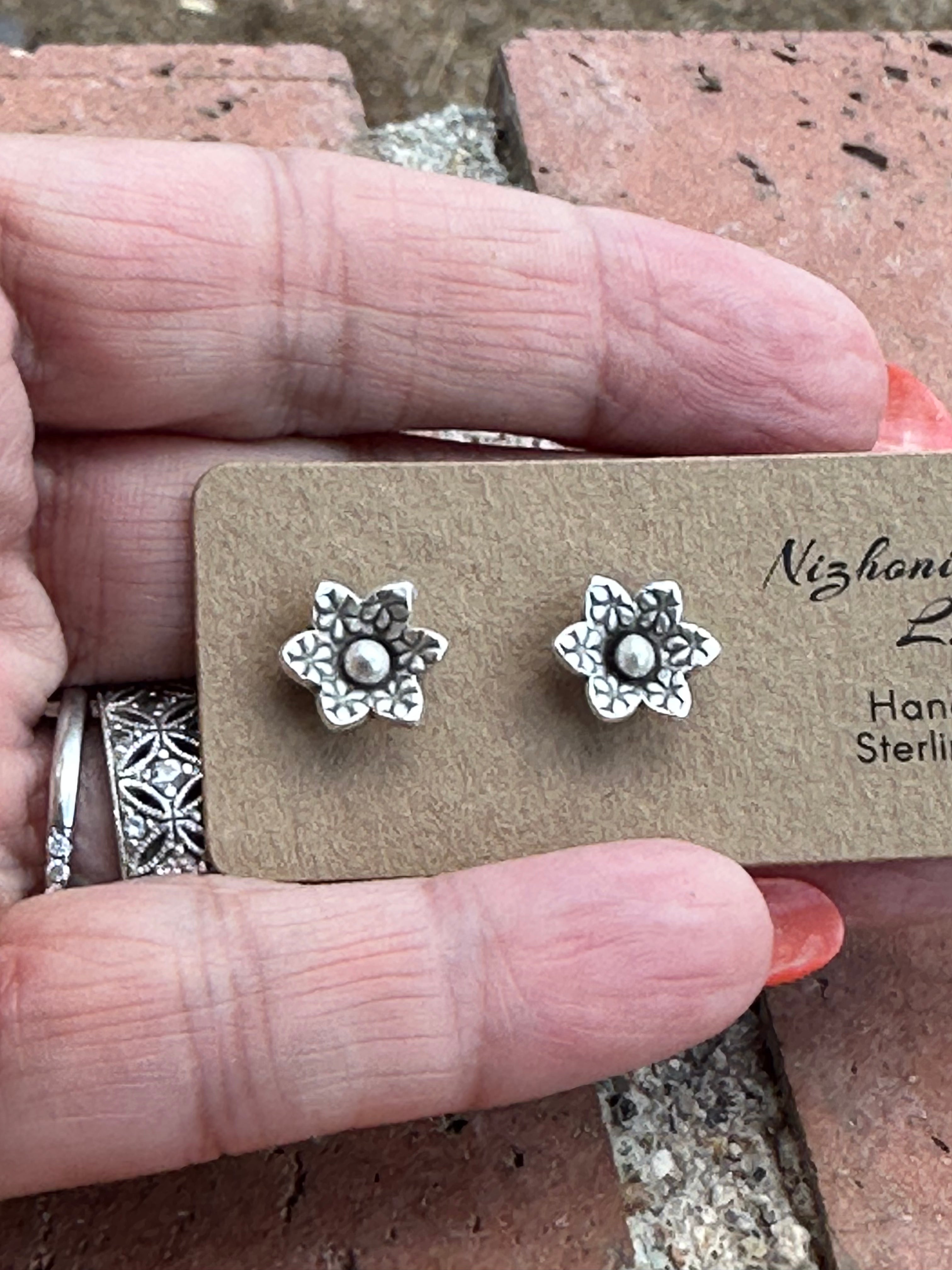 Handmade Sterling Silver Nizhoni Flower Post Earrings