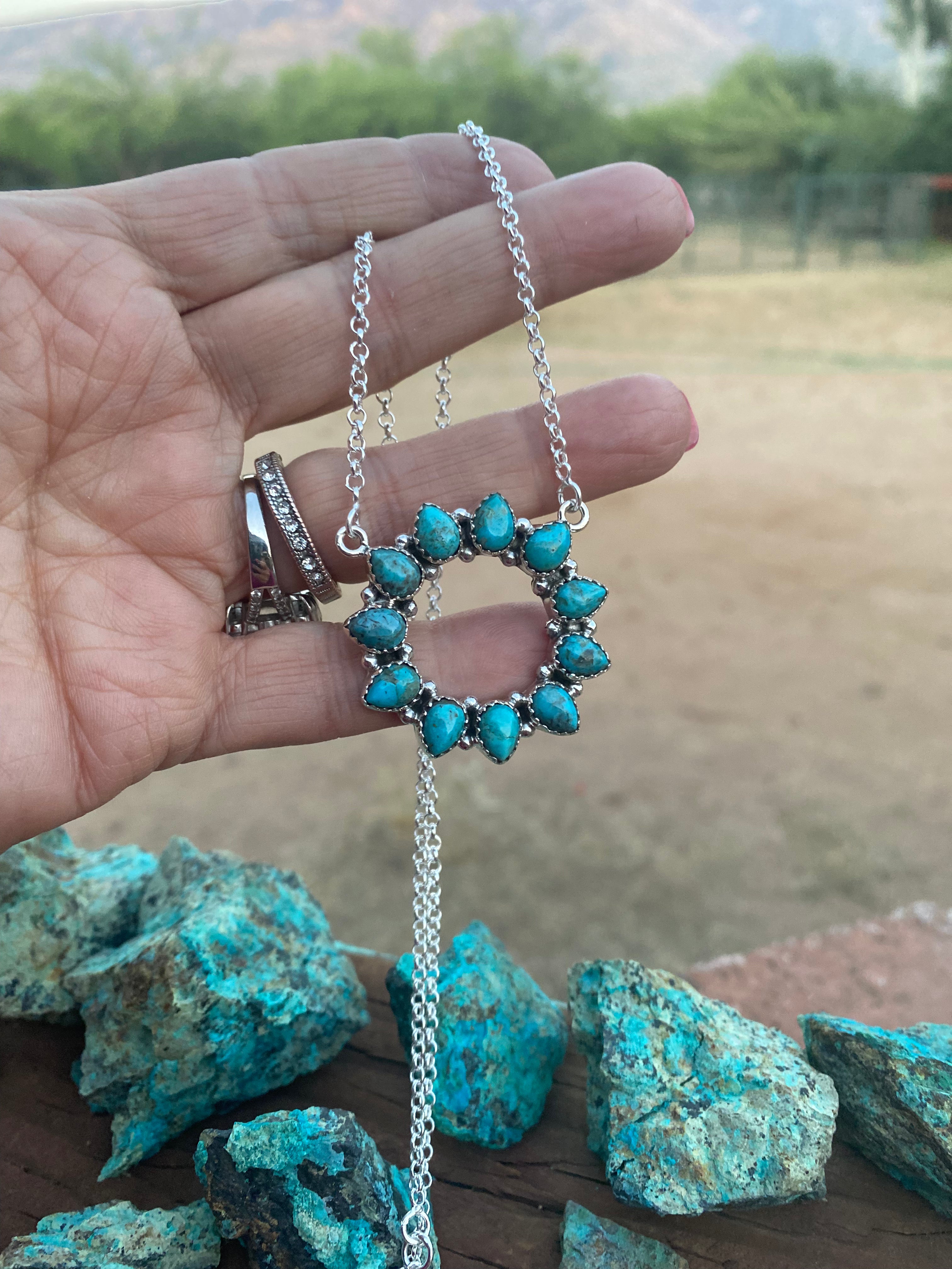 Handmade Sterling Silver and Kingman Turquoise Round Necklace