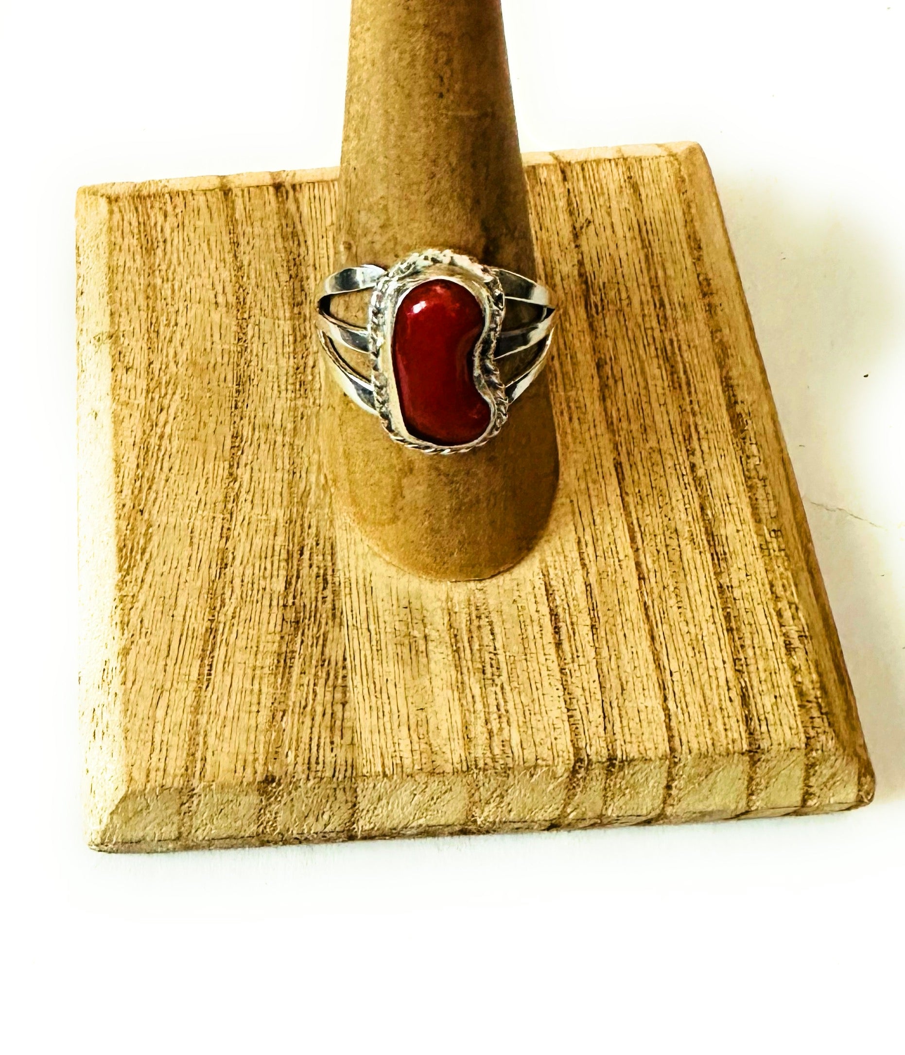 Navajo Red Coral & Sterling Silver Ring