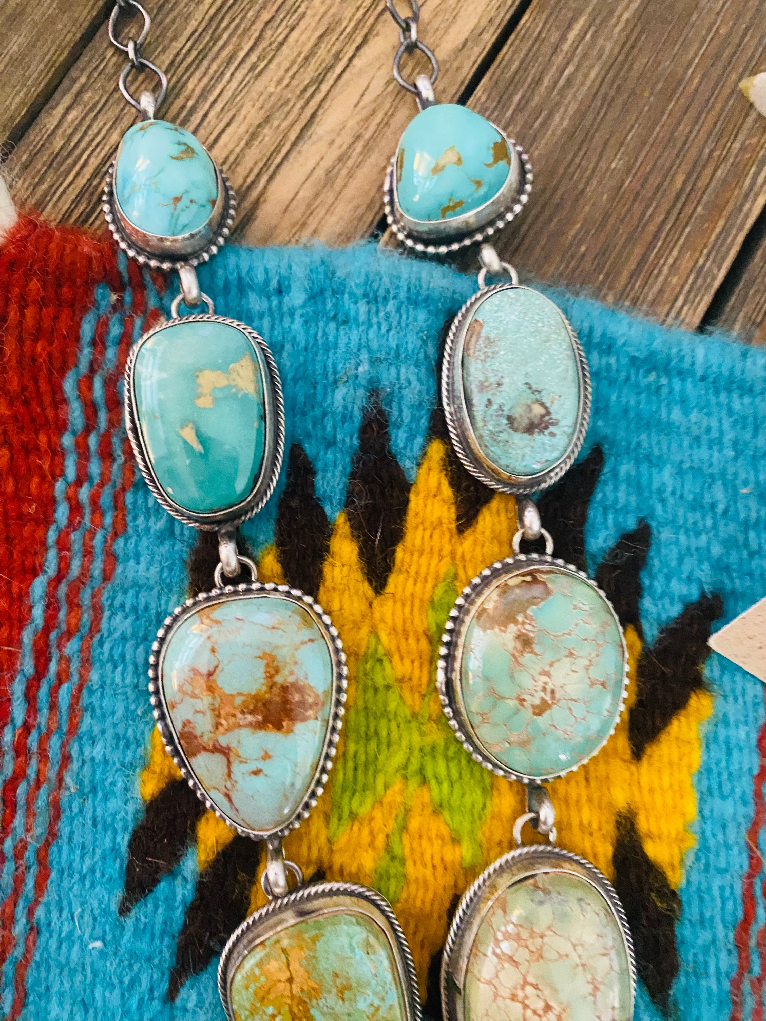 Stunning Navajo Carico Lake Turquoise & Sterling Silver Necklace Set