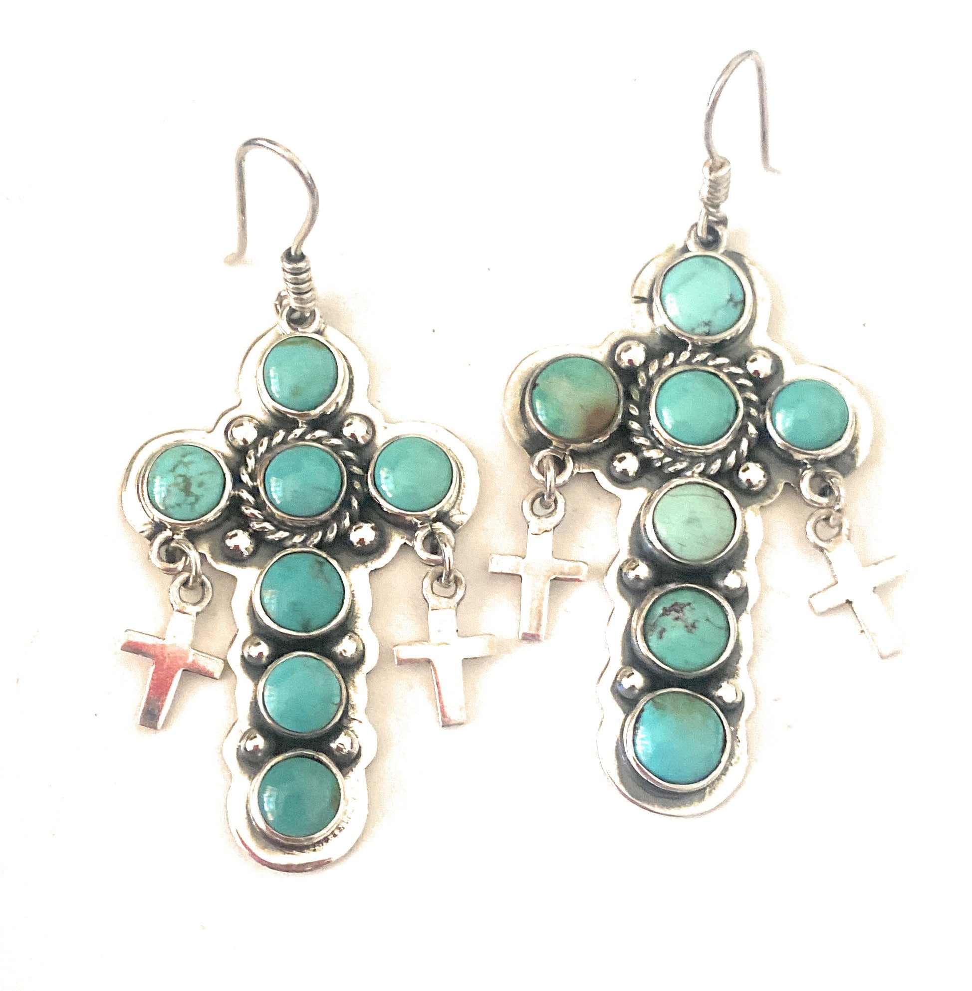 Federico Jimenez Turquoise & Sterling Silver Cross Wire Dangle Earrings