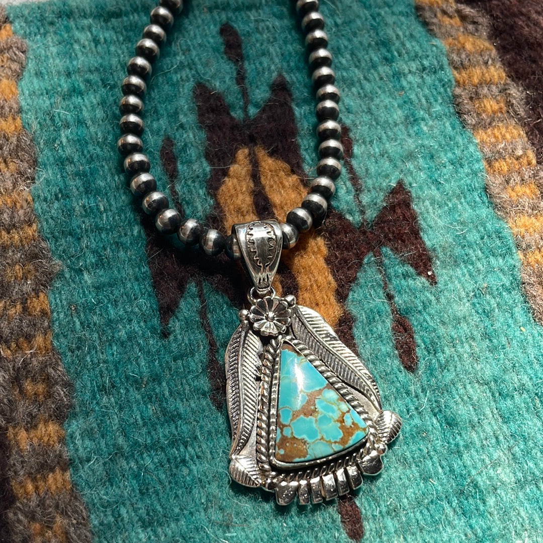 Handmade Sterling Silver & Number 8 Turquoise Pendant Signed Nizhoni