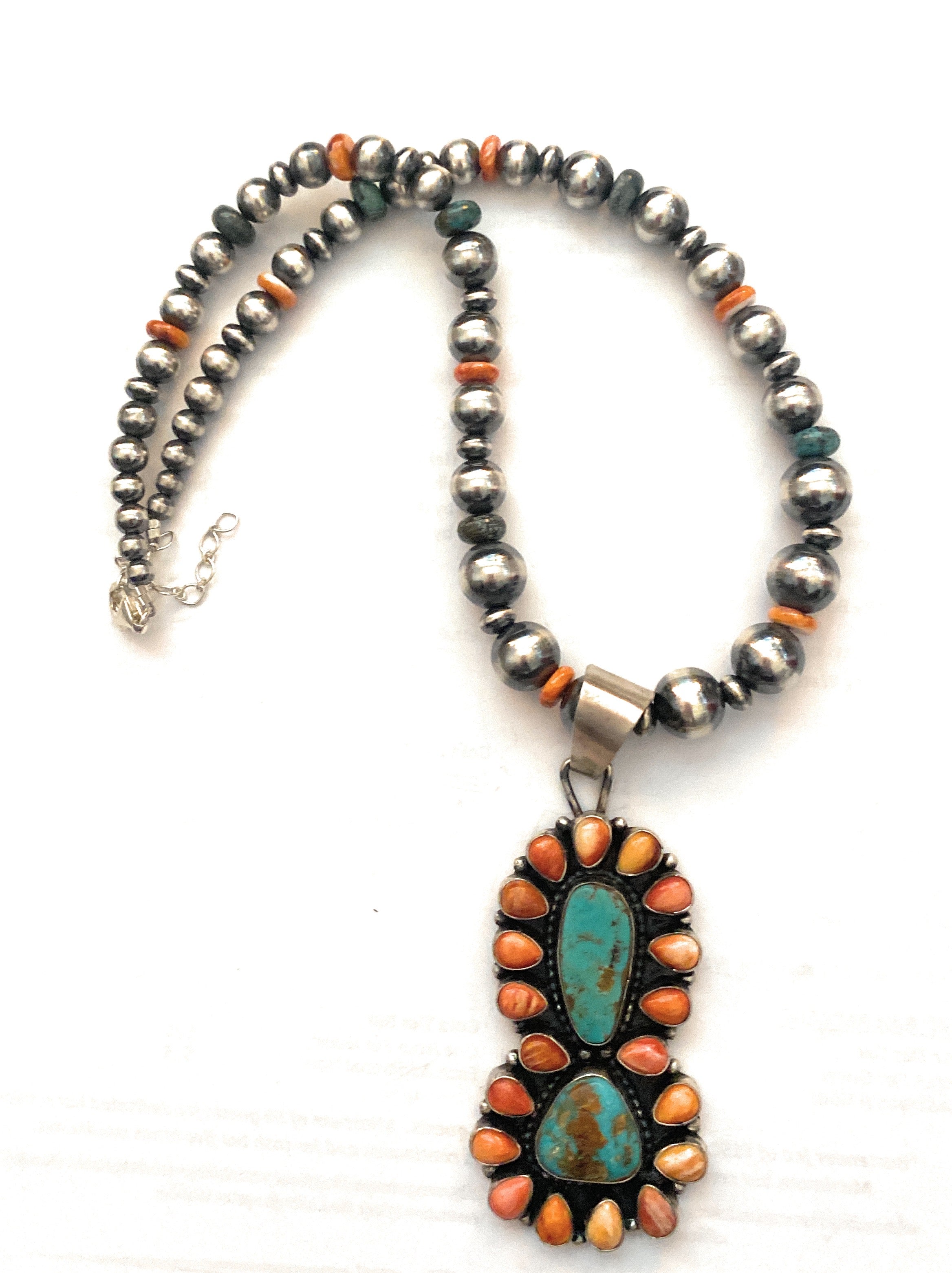 Navajo Sterling Silver, Turquoise & Spiny Beaded Necklace