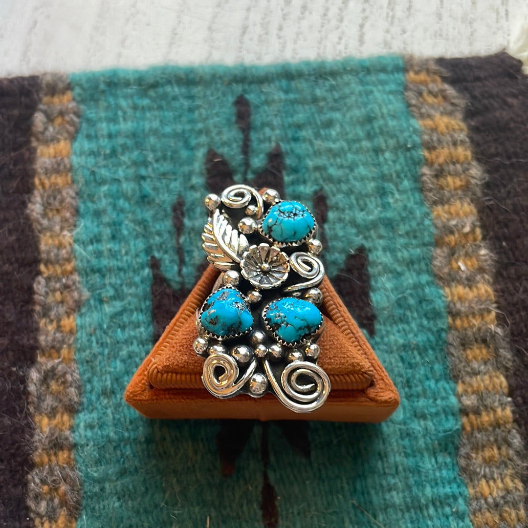 Navajo Sterling Silver & Turquoise Flower Ring Size 9